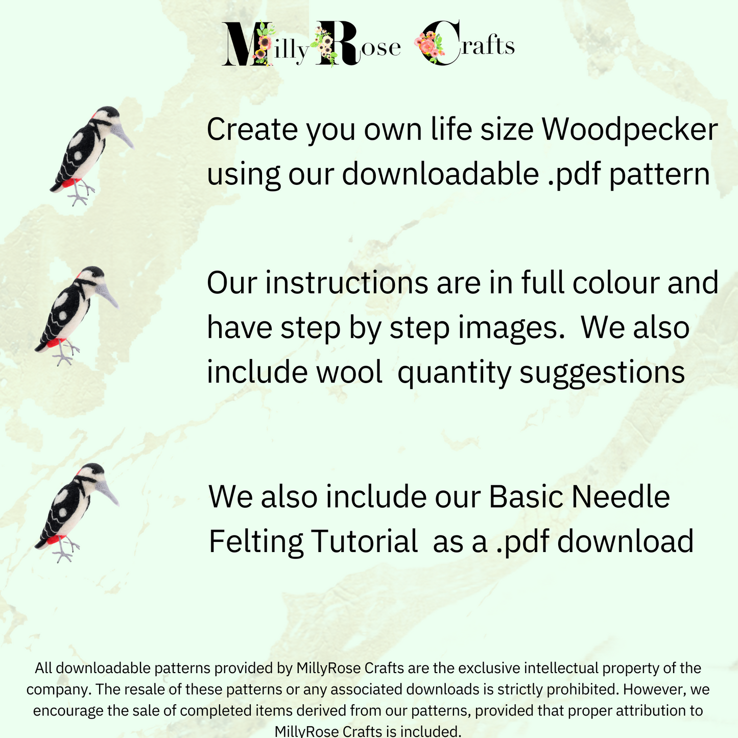 Wood Pecker Needle Felting Pattern .pdf Download Woodpecker Bird Felting Pattern Beginner's Needle Felting Guide Download MillyRose Crafts.pdf felting