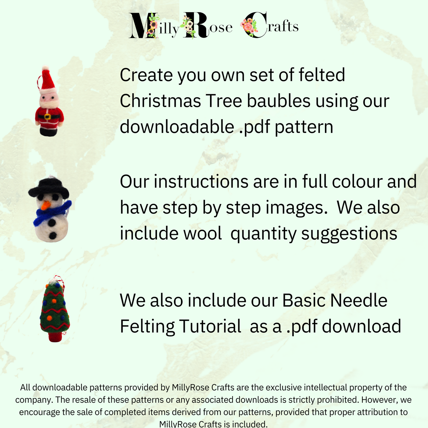 Christmas Baubles Needle Felting Pattern pdf Santa Snowman Tree Felting Download Pattern Beginner's Needle Felting Guide pdf DIY Felting