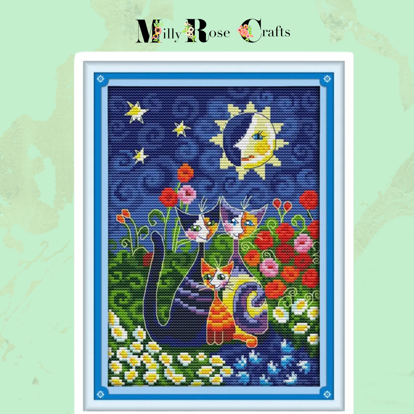 Colourful Cats Cross Stitch Kit Cats Under The  Sun 14ct Stamped Cross Stitch Cats Under The Moon Embroidery Counted Cross Stitch Pattern