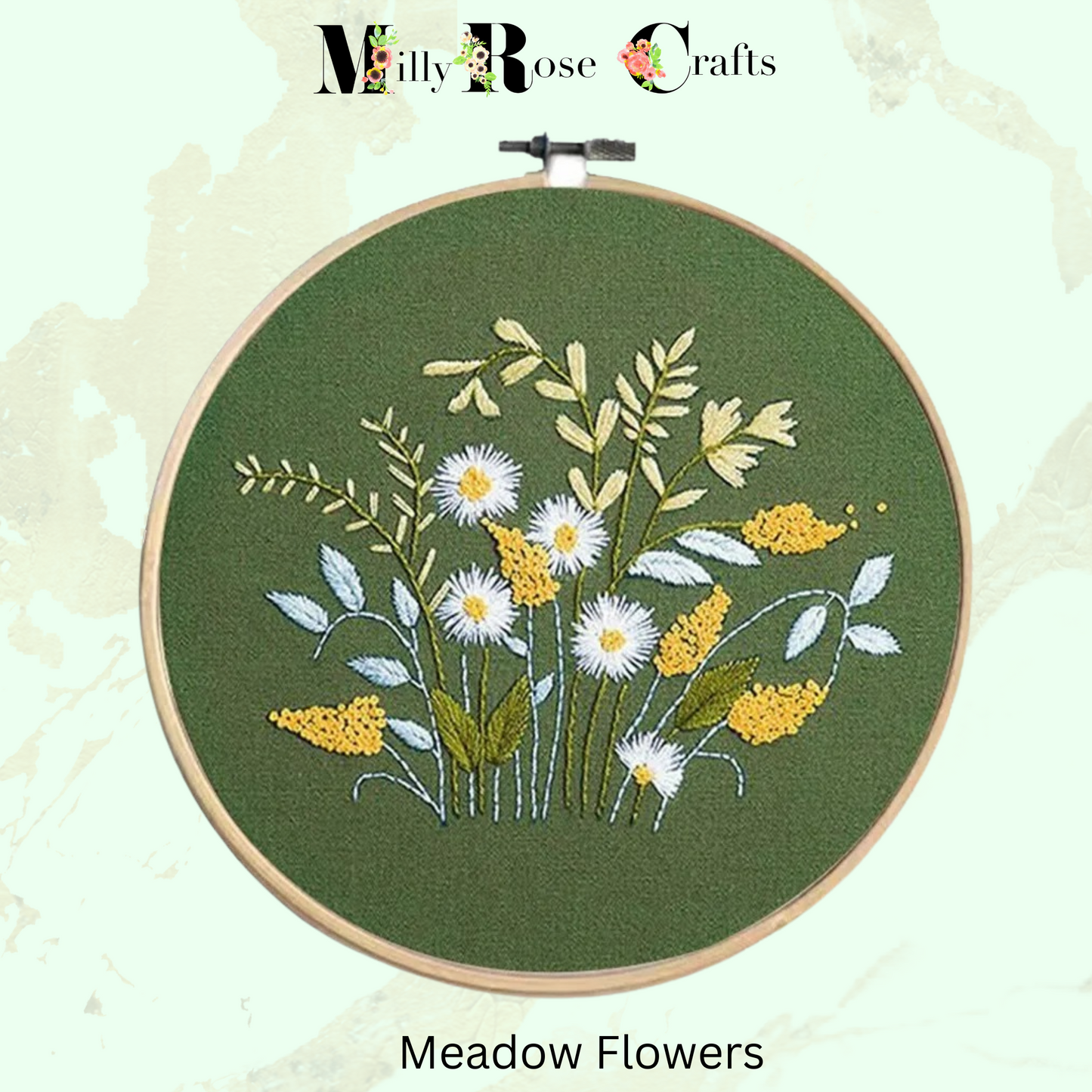 Meadow Flower Embroidery Kits Dandelion Clock DIY Daisy Embroidery kit,20cm hoop and pre-printed cloth, Great craft gift idea