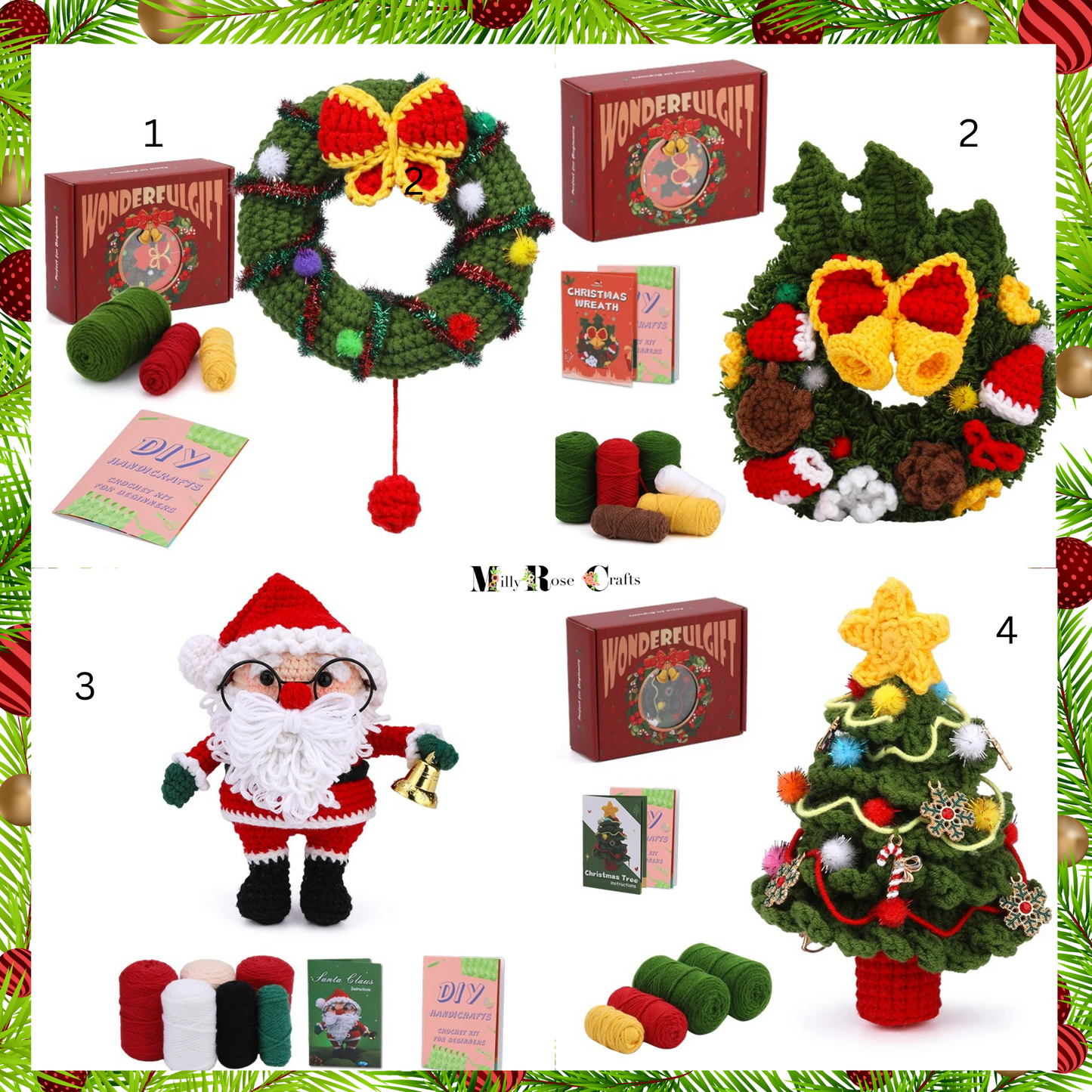 Christmas Santa Crochet Kit Christmas Amigurumi Wool Craft Kit, Ideal Beginner Snowman Crochet Kit Christmas Tree,  Perfect Craft Gift Idea