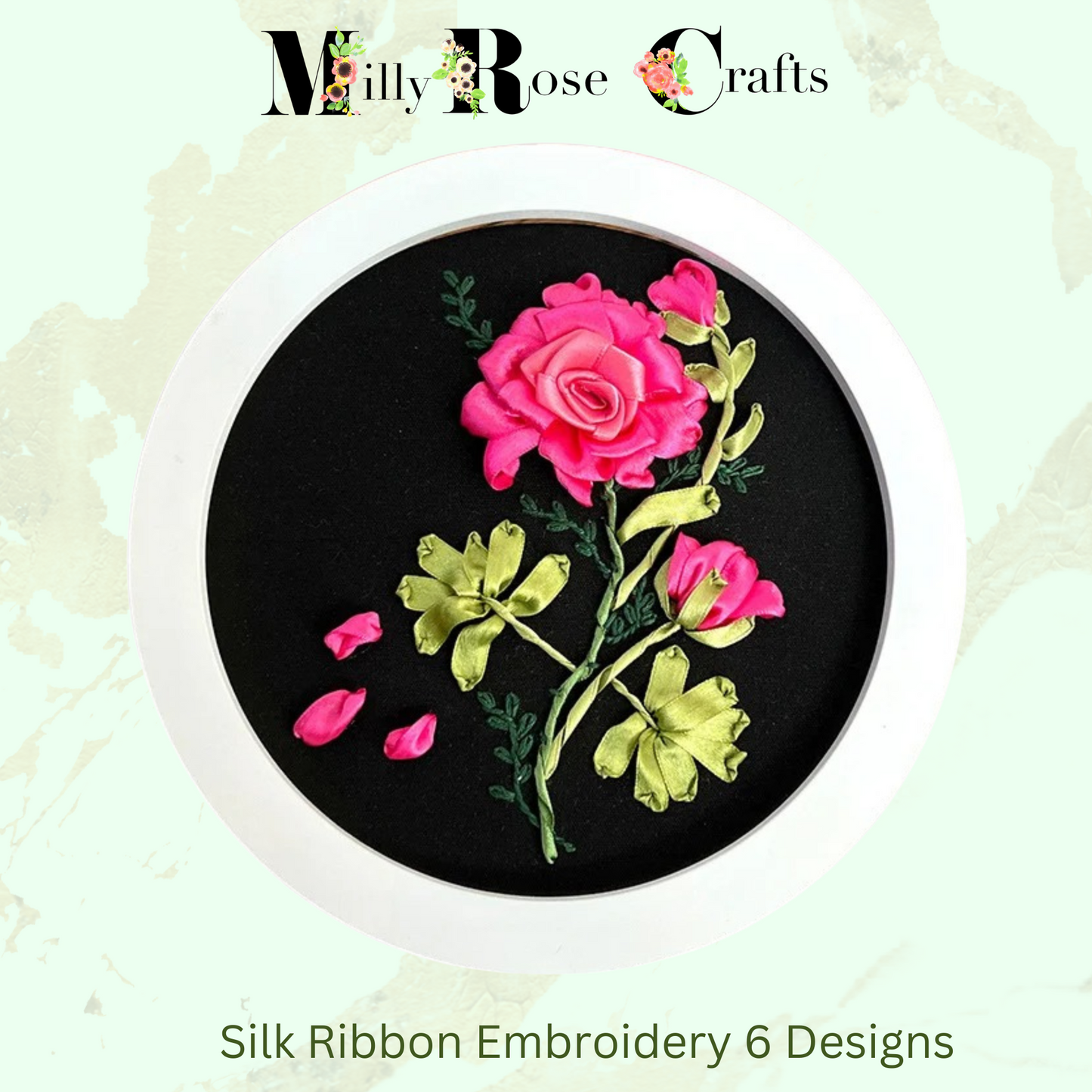 Cerise Roses Silk Ribbon Embroidery Kit, Tulip Silk Ribbon Embroidery Kit Roses Wisteria Sunflowers Beginner Needlework Kit, Meadow Clover DIY Craft Kit Adult