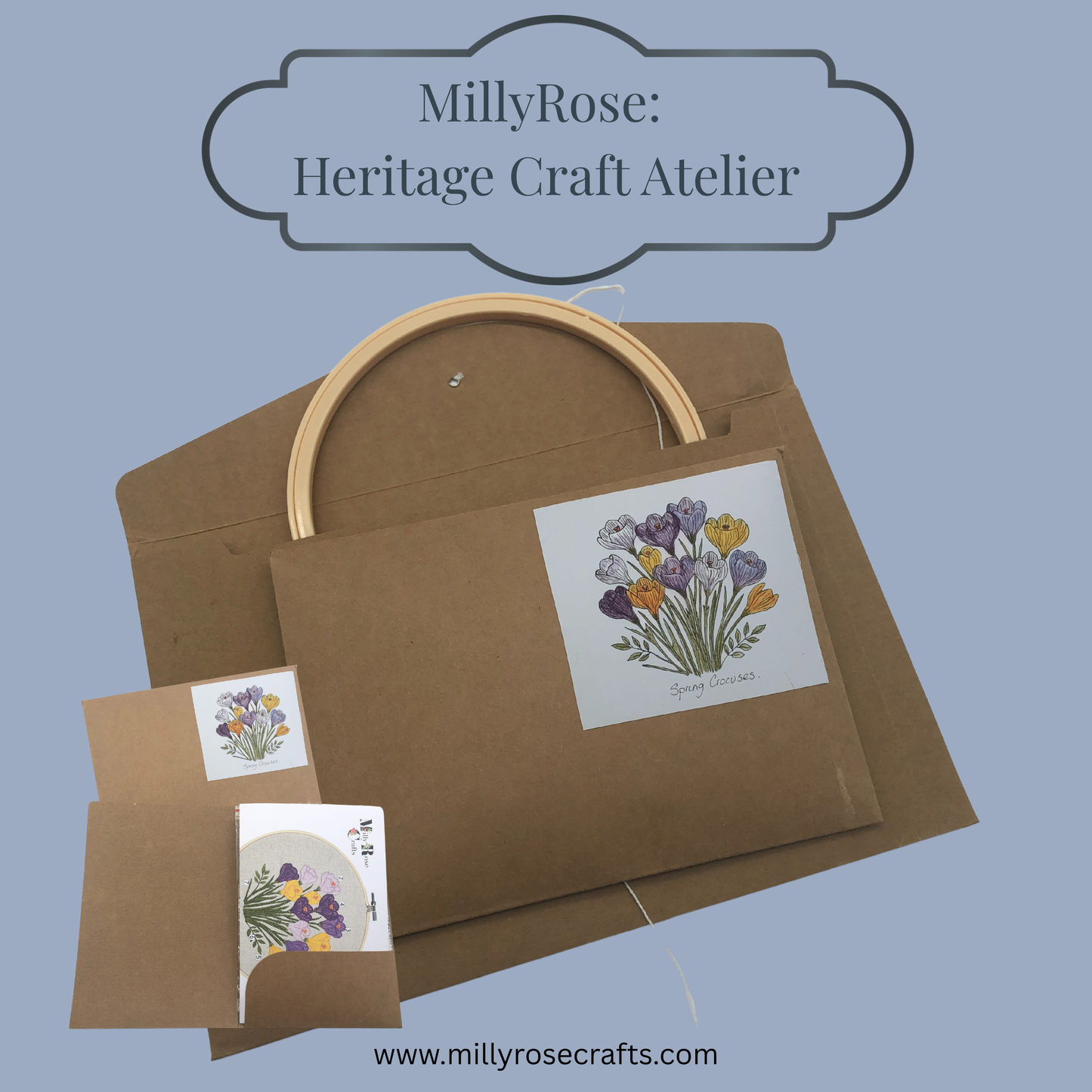 Spring Crocus Embroidery Kit, Floral Hand Needlework Kit, Beginner Botanical Craft, Heritage Floral Art, MillyRose Atelier