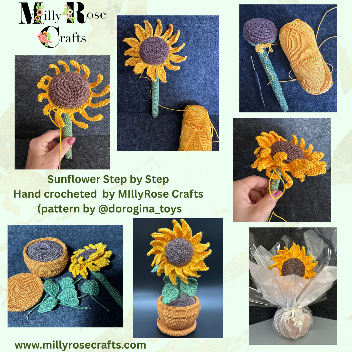 Artisan Hand-Crocheted Sunflower in Pot – Scheepjes Catona Cotton – Poseable Summer Decor