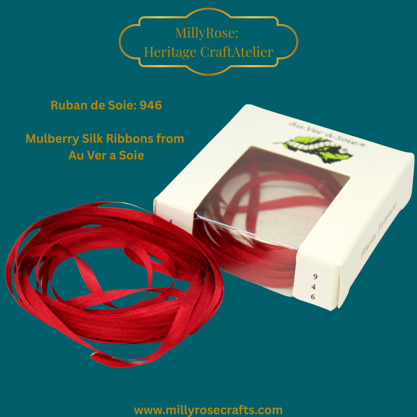 Au Ver à Soie 4mm 7mm mulberry silk ribbon color 946, official swatch