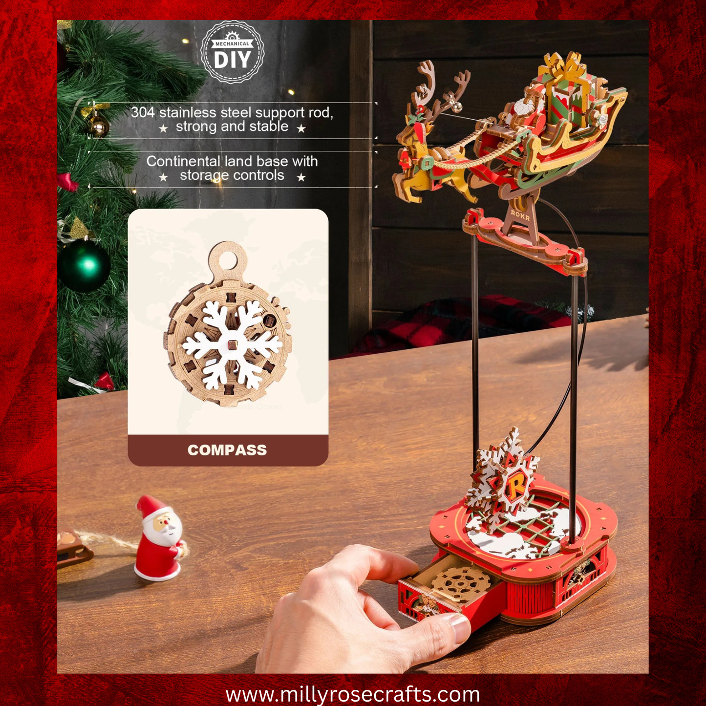 Rokr Santa on Sleigh Gravity Pendulum 3D Wooden Puzzle Perpetual Motion Kinetic Toy Swinging Desk Decor 14+ Stem Unique Christmas Gift