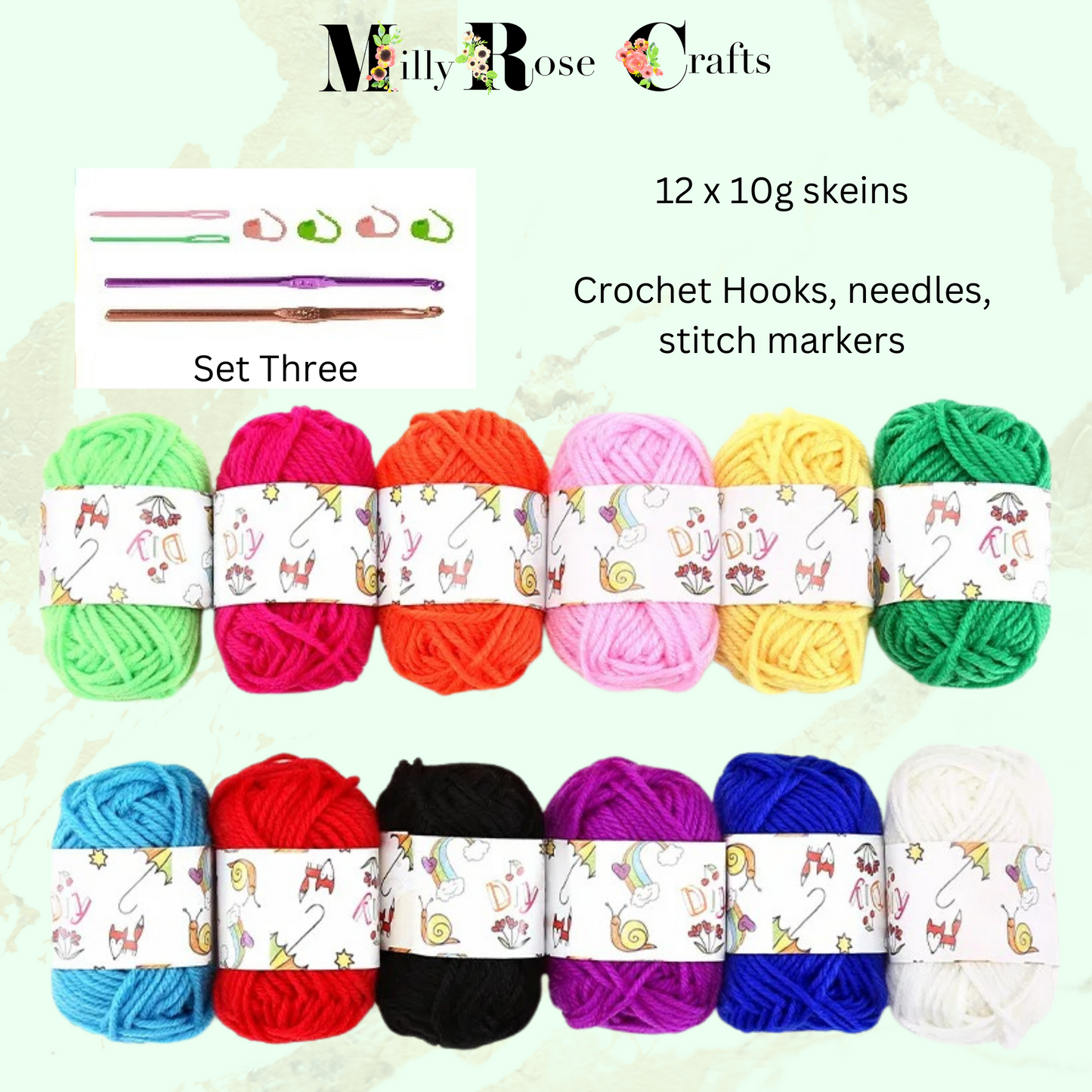 Acrylic Double Knitting Yarn Set Crochet Wool Craft Set Amigurumi Crochet Hook Knitting Needles Stitch Markers 12 & 24 colours 10g 25g balls