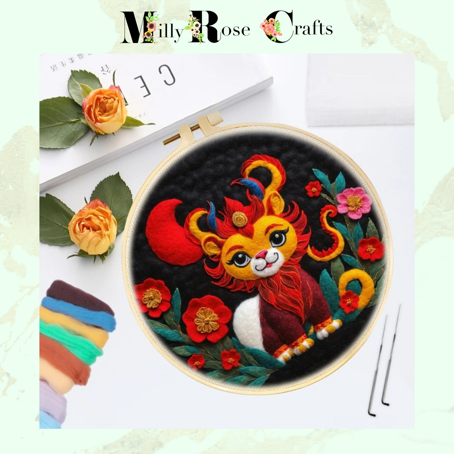 2d Needle Felting Kit, Set 3 of 5 Chinese Festival Theme Koi Wool Painting Kit Adult Beginner Friendly Chinese Dragon Needle Felting Craft Kit