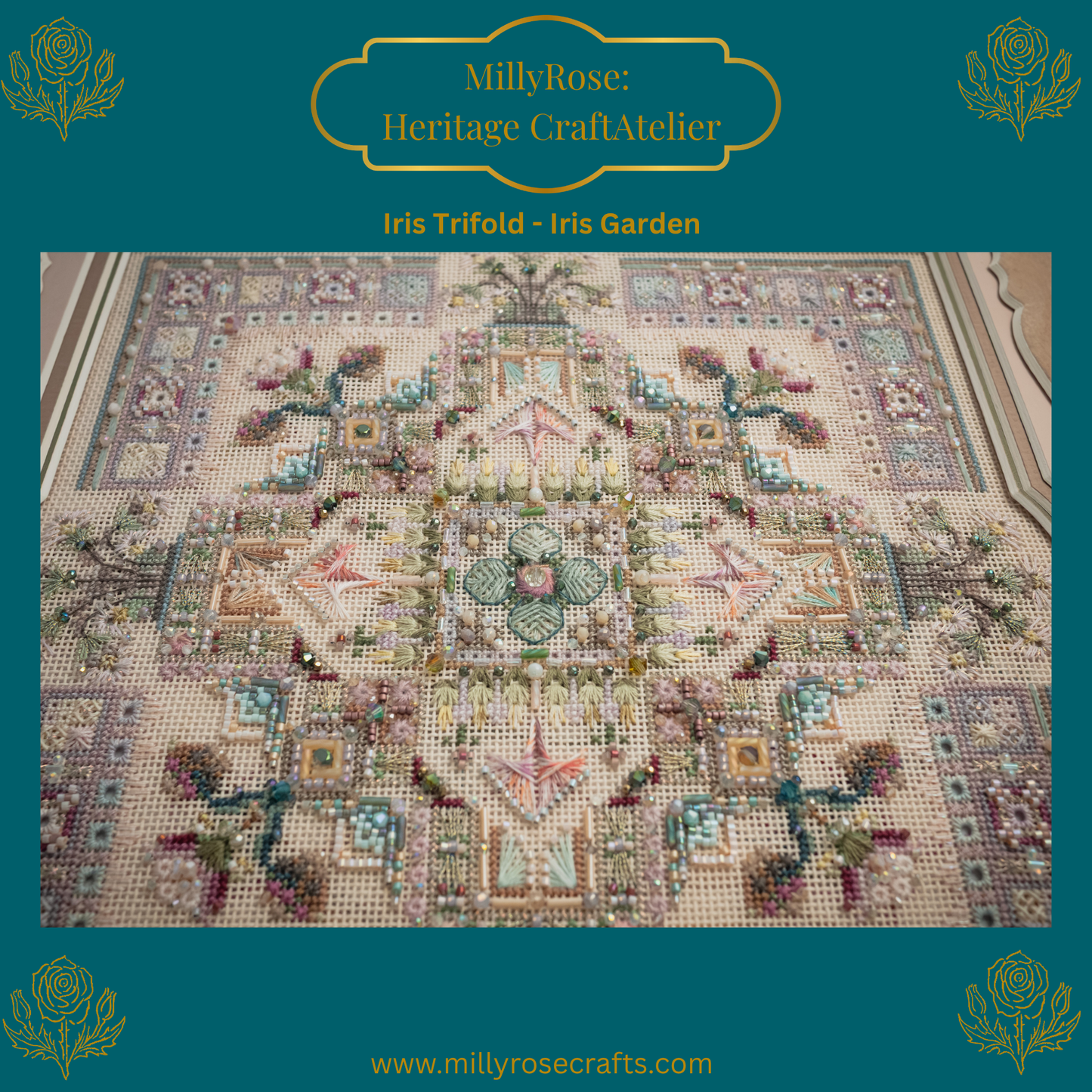 IMAKE Iris Trifold Iris Garden Luxury Cross Stitch  Mixed Media Needlework Kit Bead Embroidery