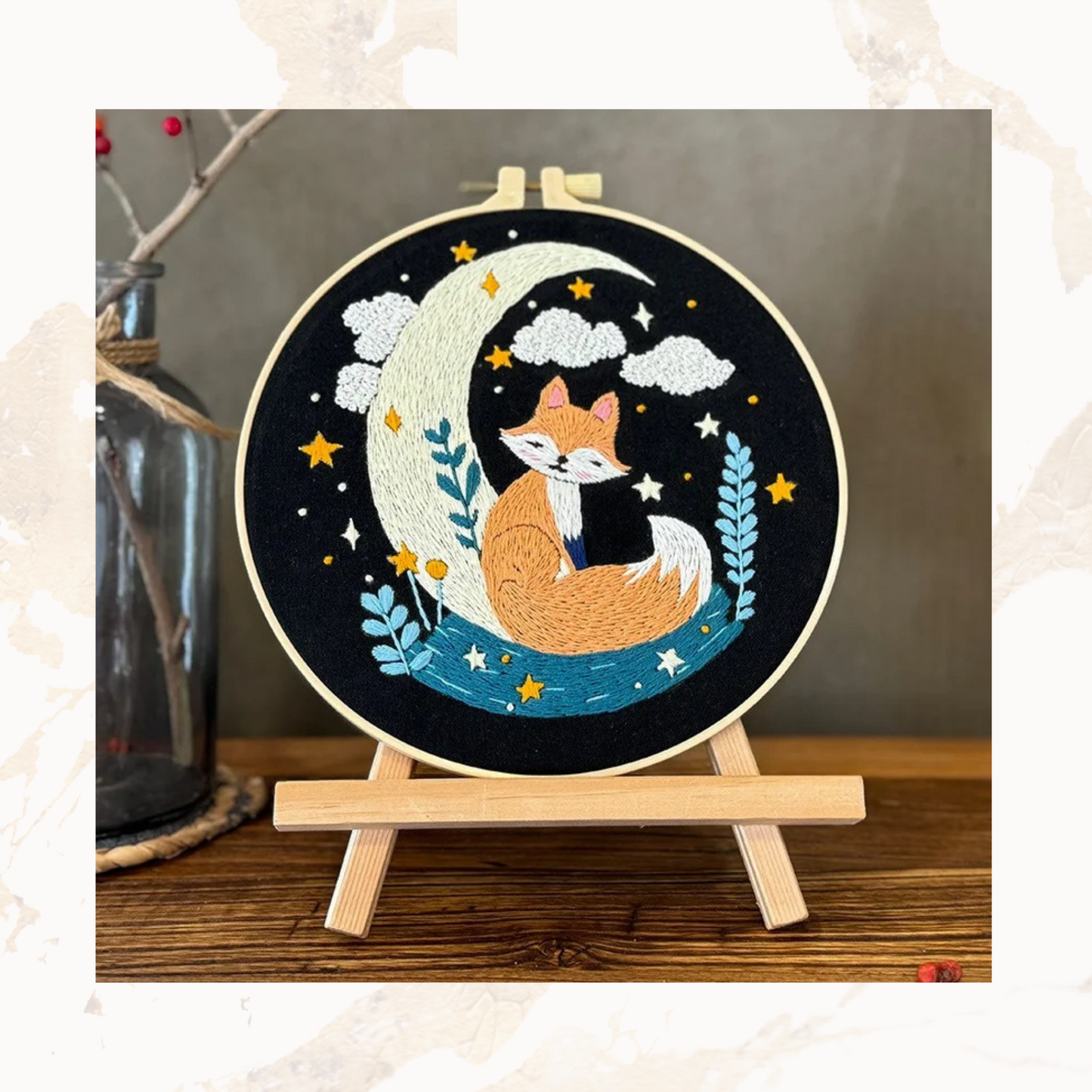 Fox Embroidery Kits DIY Beginner Adults Cute Fox Thread Painting Embroidery Kit Stamped Cross Stitch Craft Gift Idea