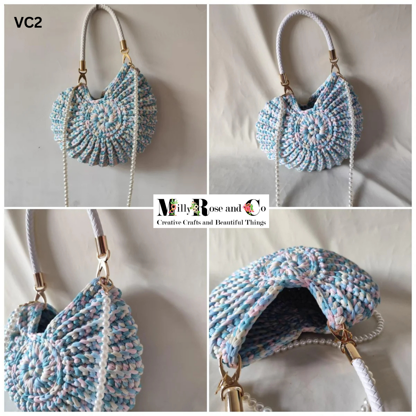 Crochet Nautilus Shell Hand Bag Handmade Shell Cross Body Variegated Colour Novelty Conch Bag Pearl Chain Gift Idea