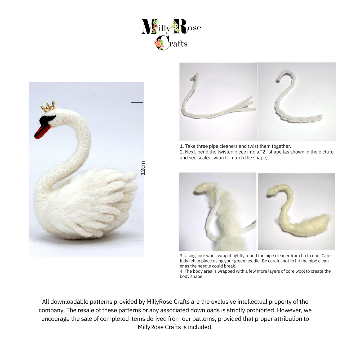 Swans Needle Felting Pattern pdf Download Regal Swan Bird Felting Pattern Beginner's Needle Felting Guide Download MillyRose Crafts Patterns