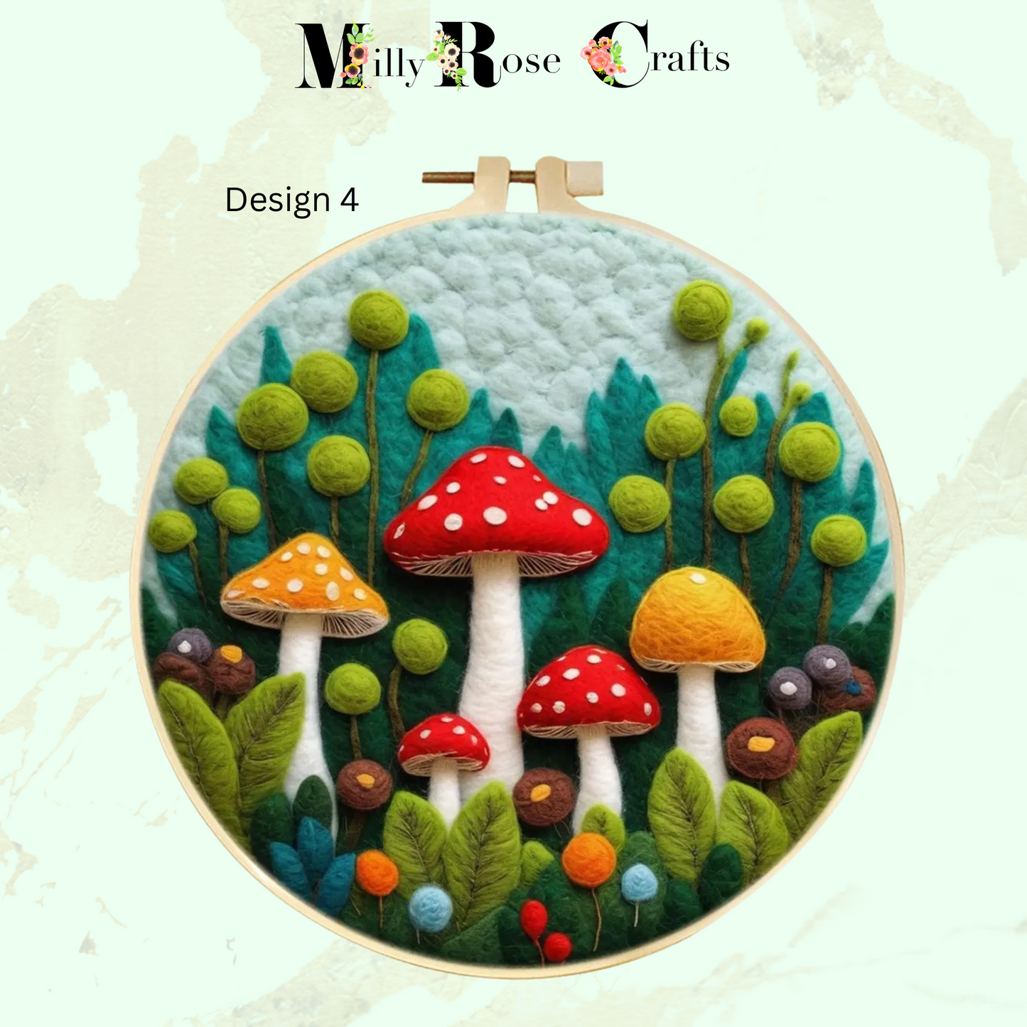 Mushroom Felting Kit 2d Wool Painting Merino Wool Felt Kit Beginner Easy Felting Kit Adult, Christmas Craft Gift Idea Set 2