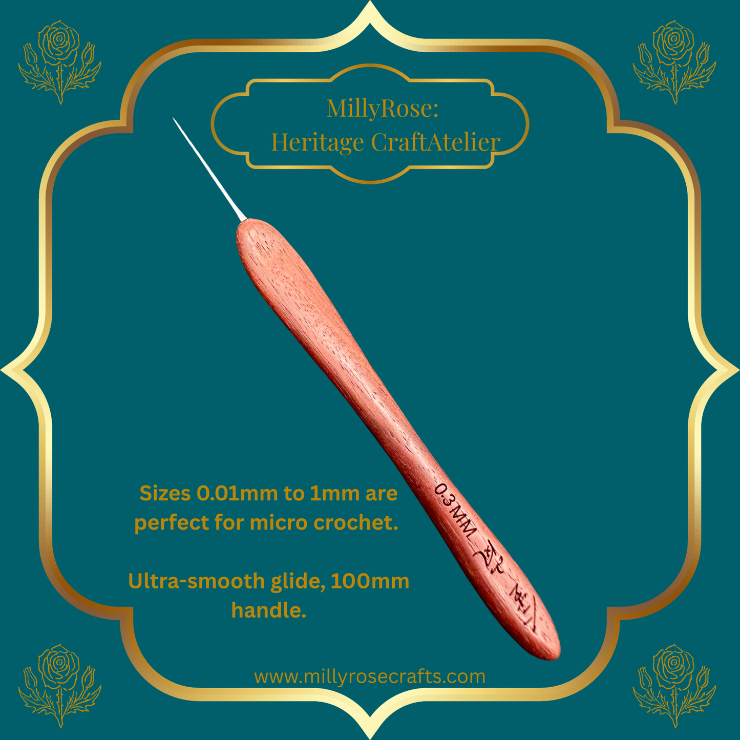 Jinlan Red Sandalwood Crochet Hook, Micro Crochet 0.01mm to 1.0mm High End Ergonomic Crochet Tool, Luxury Handcrafted Lace Hook, Heirloom Fiber Arts Gift, 100mm Handle