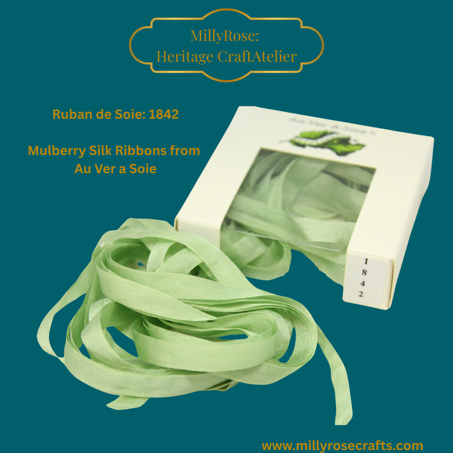 Au Ver à Soie 4mm 7mm mulberry silk ribbon color 1842 official swatch