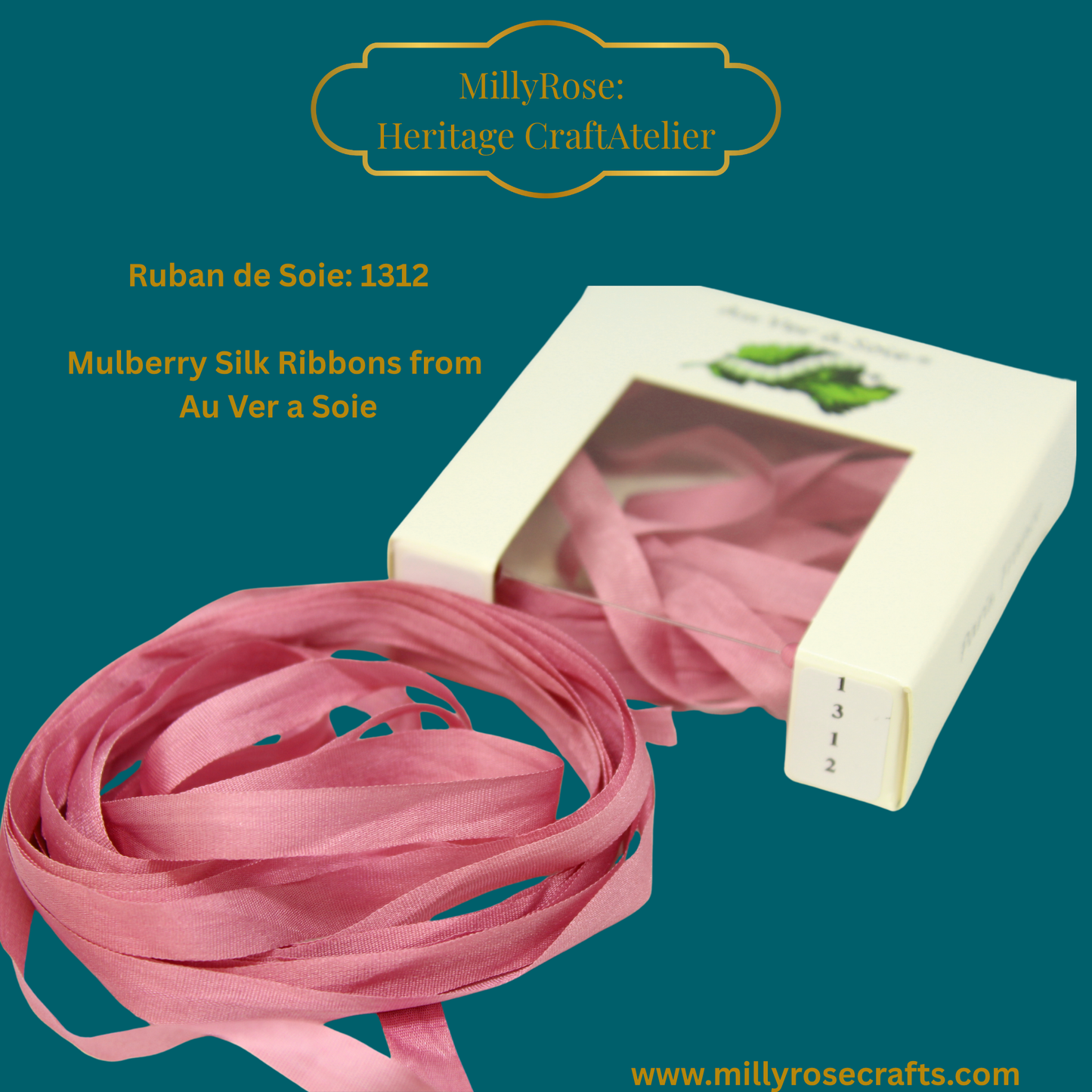 Au Ver à Soie 4mm 7mm mulberry silk ribbon color 1312 official swatch