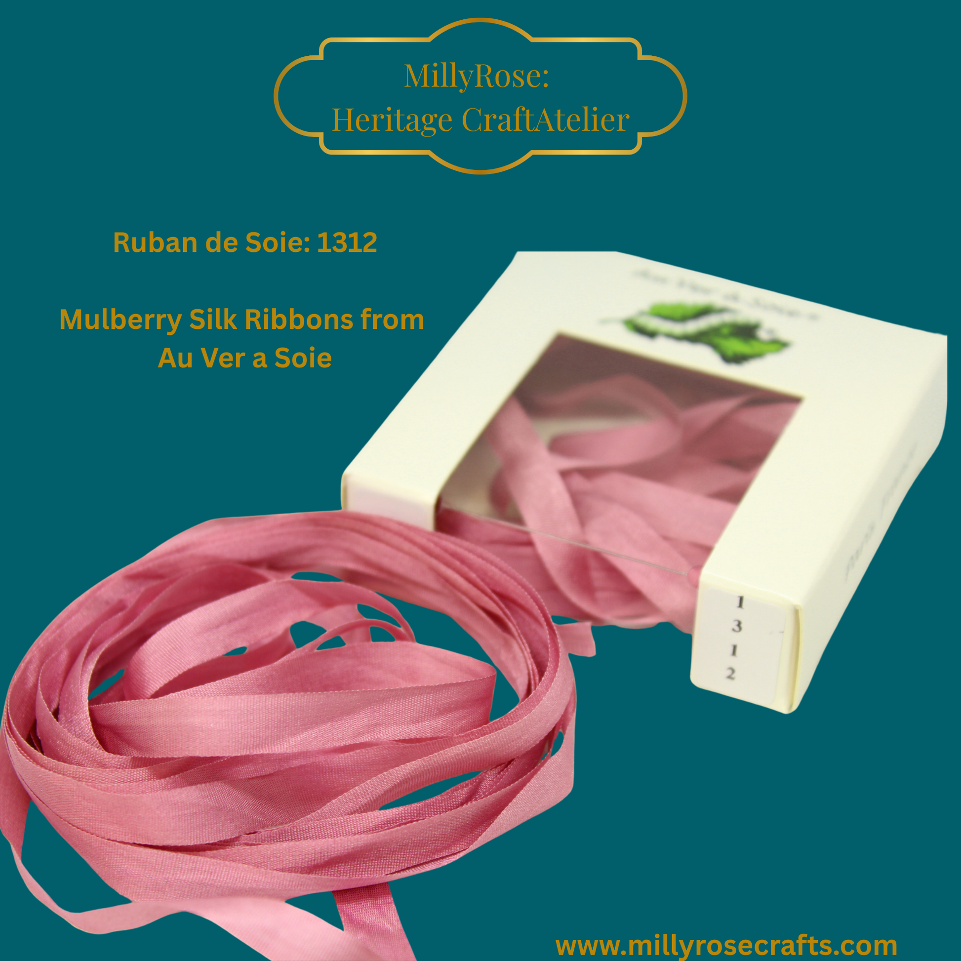 Au Ver à Soie 4mm 7mm mulberry silk ribbon color 1312 official swatch