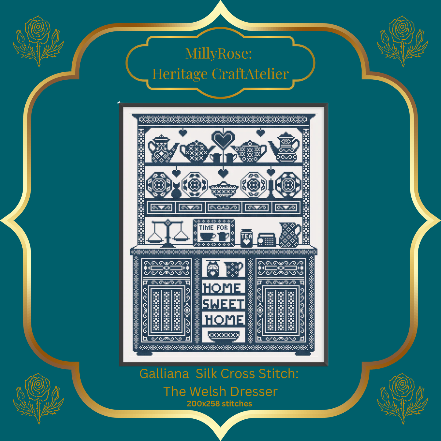 "The Bookcase" Luxury Cross Stitch Kit by Elaine Gallacher – Monochrome British Sampler with Premium Soie d'Alger Silk & Heritage Linen – Historische Stickmuster