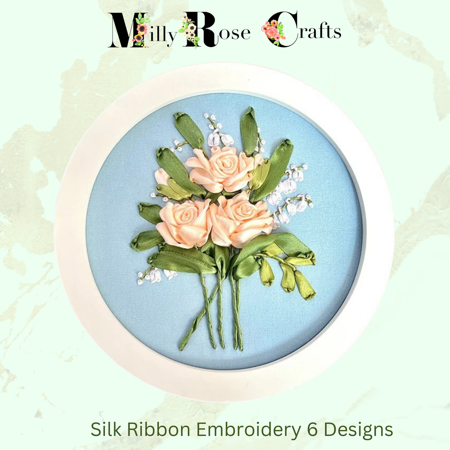 Peach Roses Silk Ribbon Embroidery Kit, Tulip Silk Ribbon Embroidery Kit Wisteria Sunflowers Beginner Needlework Kit, Meadow Clover DIY Craft Kit Adult