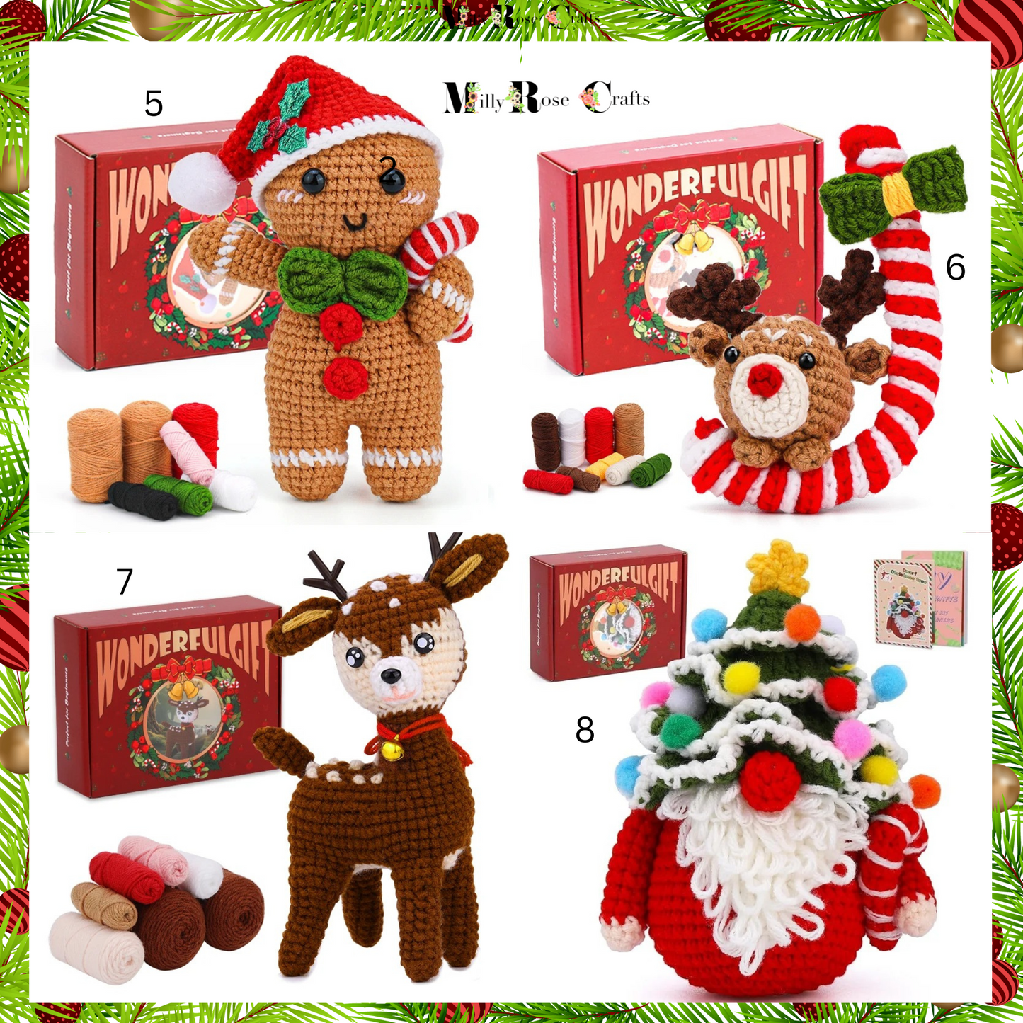 Christmas Santa Crochet Kit Christmas Amigurumi Wool Craft Kit, Ideal Beginner Snowman Crochet Kit Christmas Tree,  Perfect Craft Gift Idea