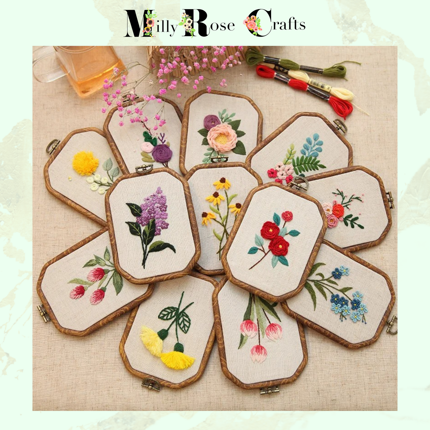 Spring Flower Embroidery Kits Tulip DIY Daisy Flower Pattern Lilac Snow Drops Clover Summer Flower Embroidery kit,Roses Stamped Cross Stitch