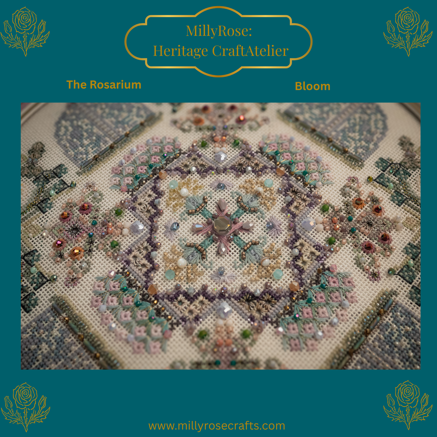 Rosarium Bloom Luxury Needlecraft Kit  Silk & Bead Embroidery IMake Mixed Medium Needlecraft