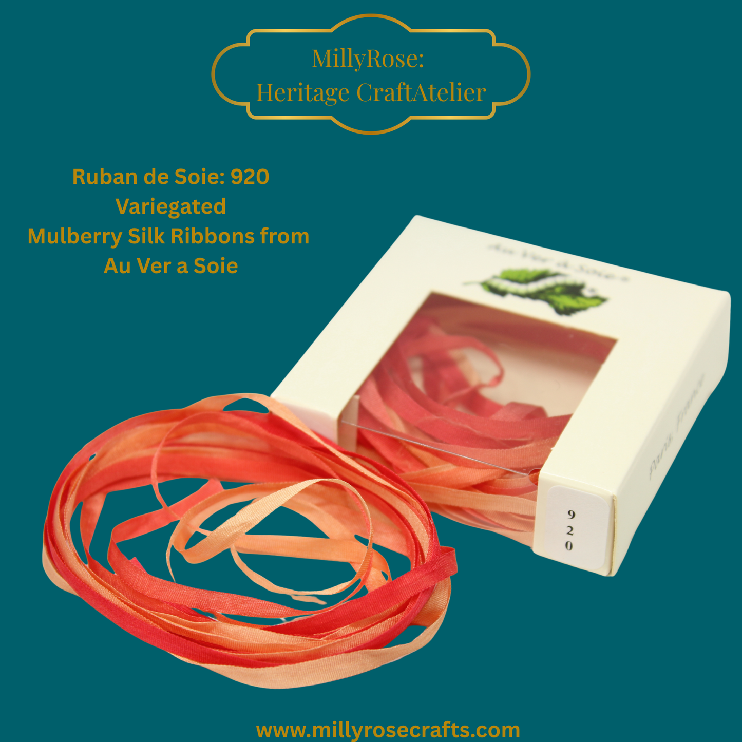 Au Ver à Soie 920 4mm variegated mulberry silk ribbon warm orange  official swatch