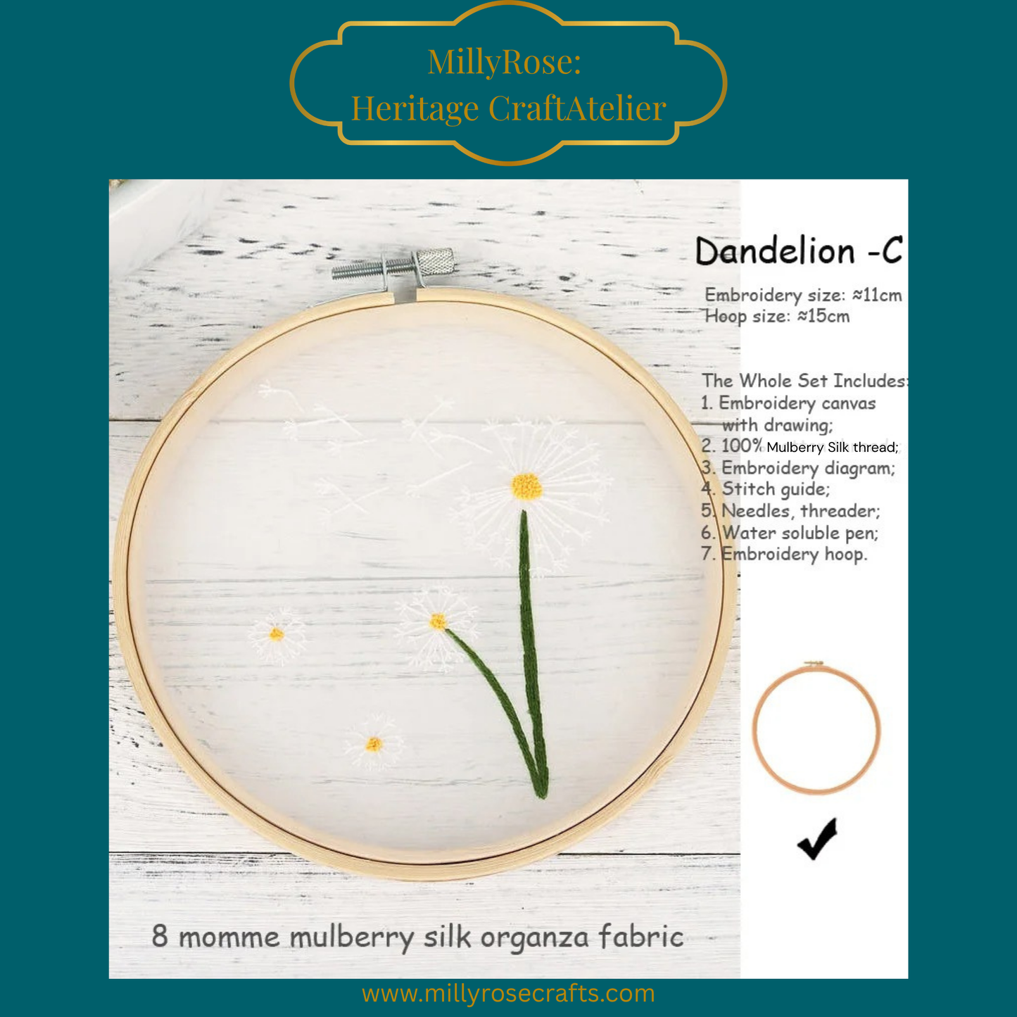 Floating Botanicals: 8 Momme Mulberry Silk Organza Embroidery Kits
