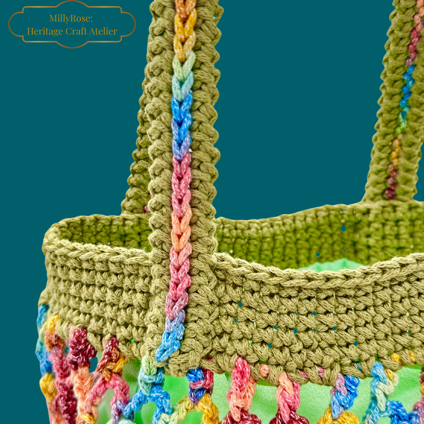 Hand-Crocheted Summer Tote Bag – Lined Cotton Market Bag with Double Romanian Cord Handle – Made in Spain