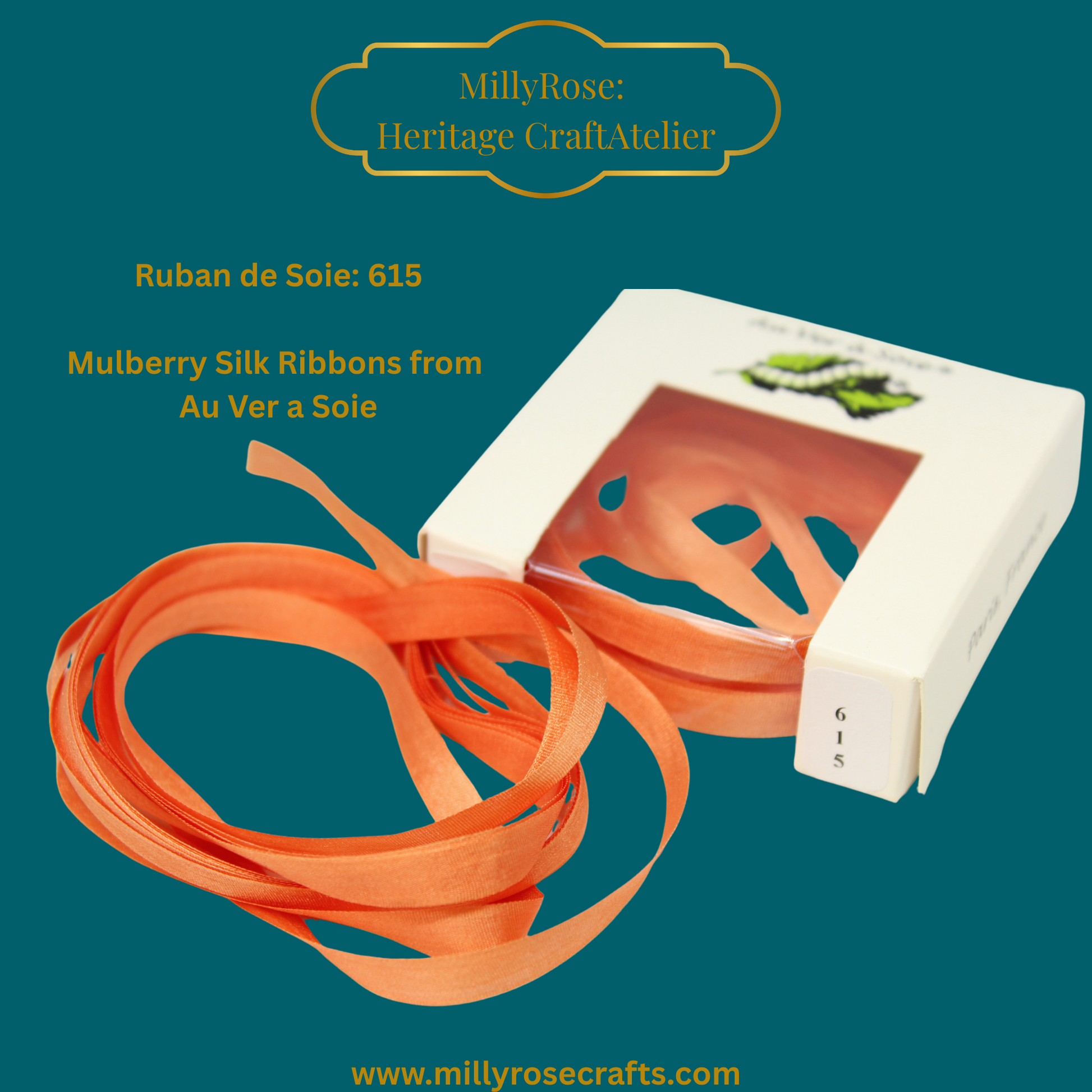 Au Ver à Soie 4mm 7mm mulberry silk ribbon color 615, official swatch