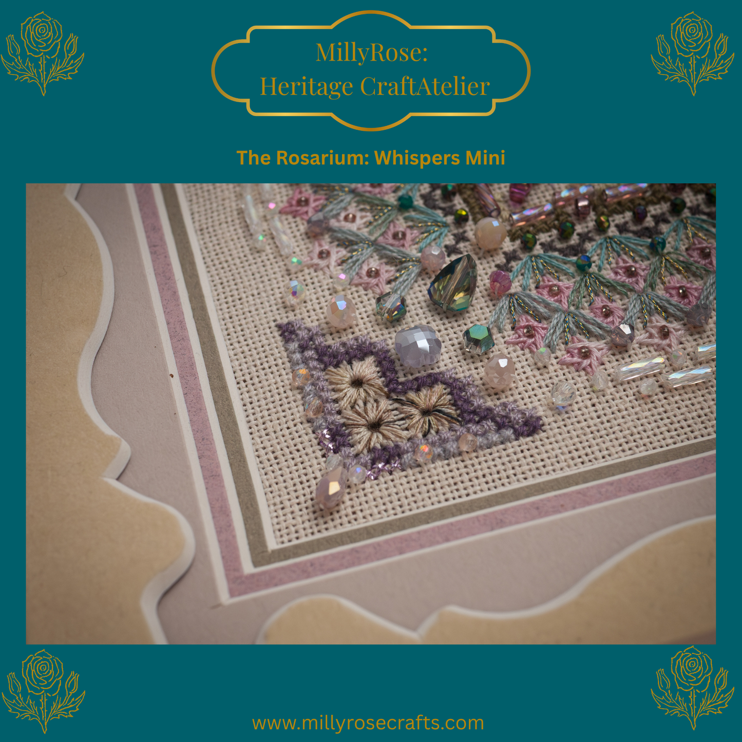 "Rosarium Whispers Mini" Luxury Cross Stitch & Beading Kit Garden Series 2 Series by IMake – 28ct Imported Zweigart Linen & Hand-Dyed Silk