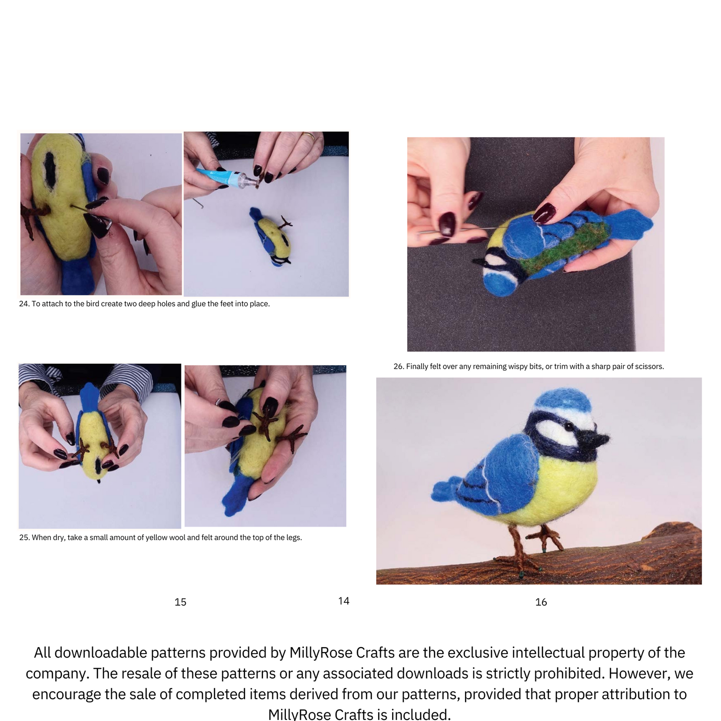 Blue Tit Needle Felting Pattern Beginner's Needle Felting Guide Download MillyRose Crafts