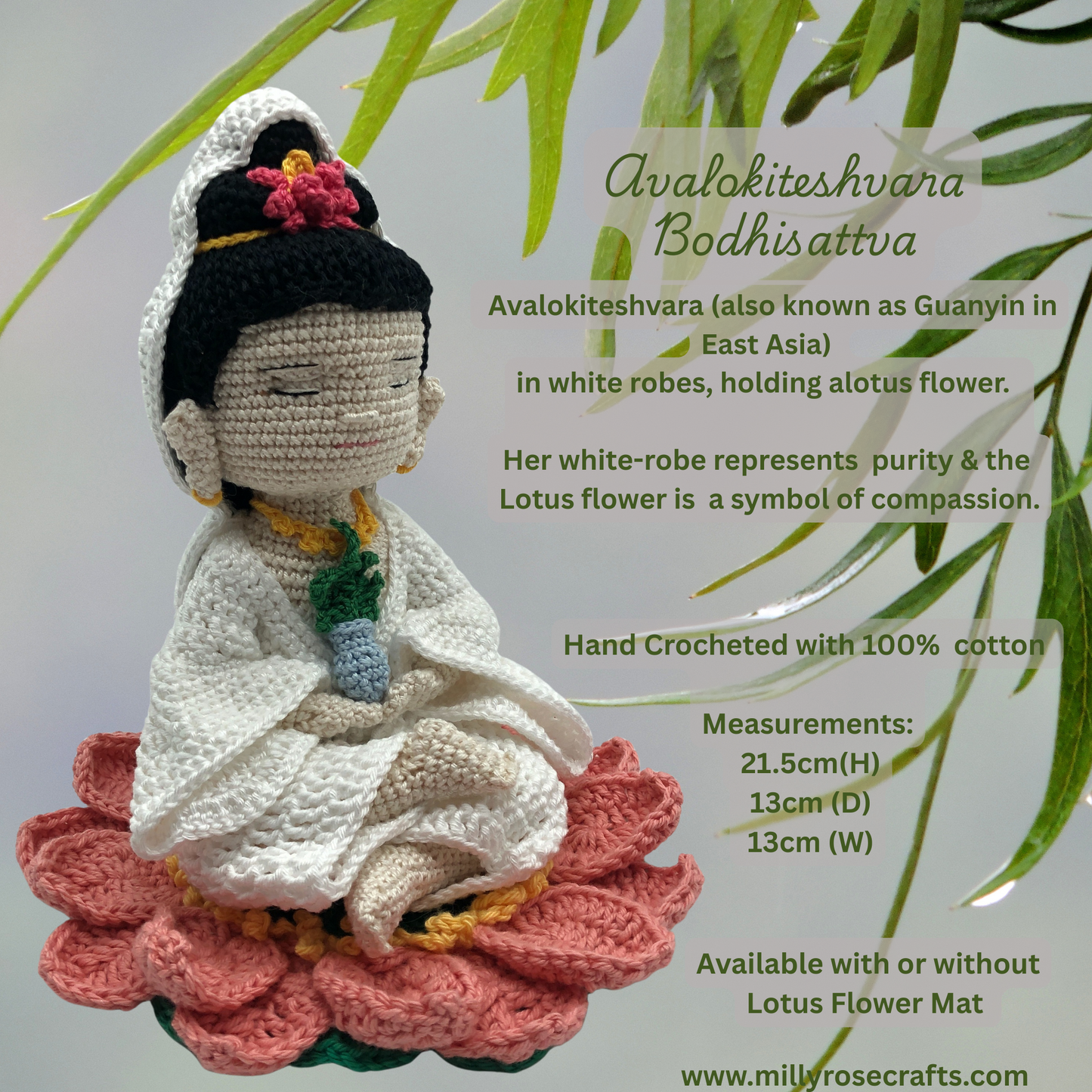 Hand-Crocheted Buddha Bodhisattva Figure Lotus Flower Coaster Peaceful Monk Amigurumi  Meditation & Wellbeing Altar Gift