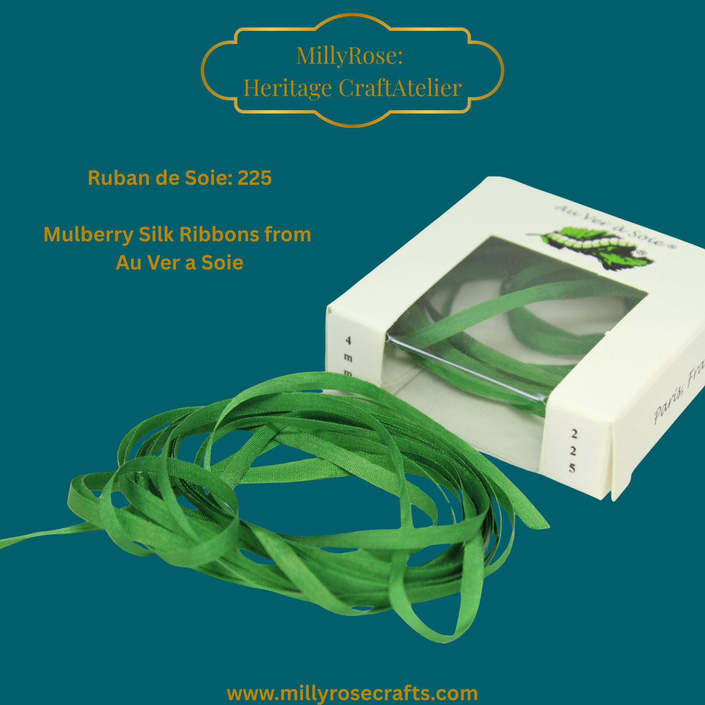 Au Ver à Soie 4mm 7mm Mulberry silk ribbon color 225, official swatch