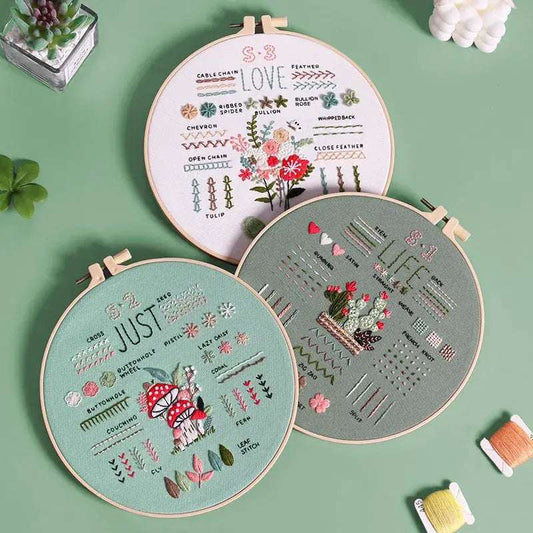 Learn Different Stitches Embroidery kit for Beginners Adults DIY 3 Set Kit Includes Stamped Cacti and Mushroom Pattern Embroidery kit Embroidery Kits