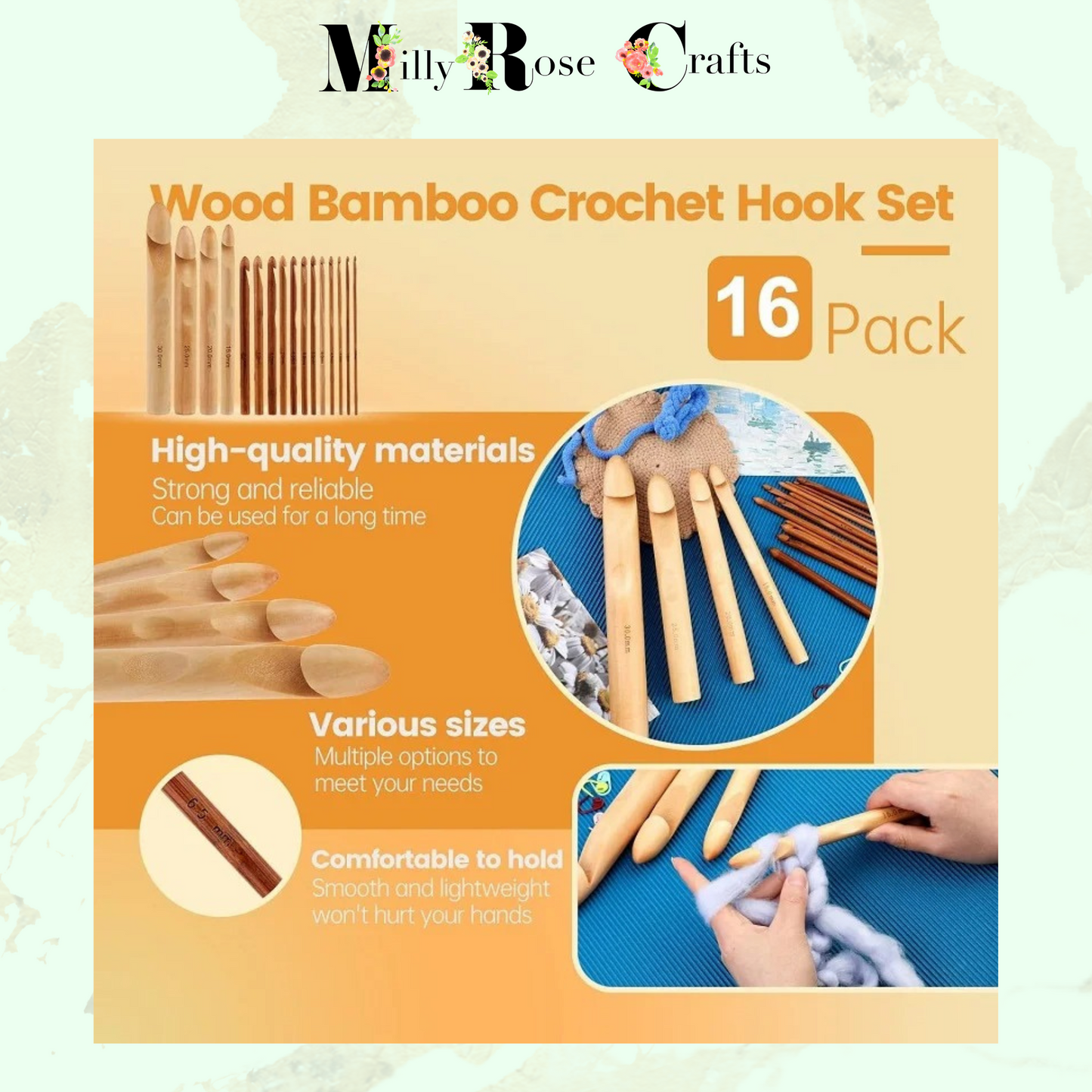 16Pcs Wooden Bamboo Crochet Hooks 3 to 30mm in Diameter Handle Crochet Kit Knitting Needles 10pcs Stitch Markers Giant Crochet Hook Big Yarn