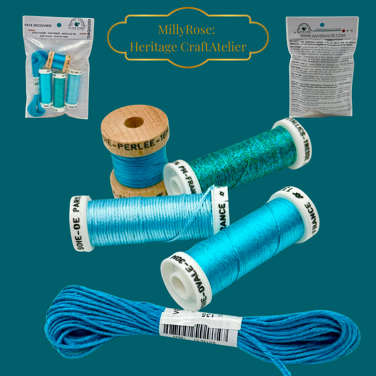 Historische Stickmuster Explorer Silk Cross Stitch Kit  Au Ver à Soie Turquoise Discovery Pack Sampler