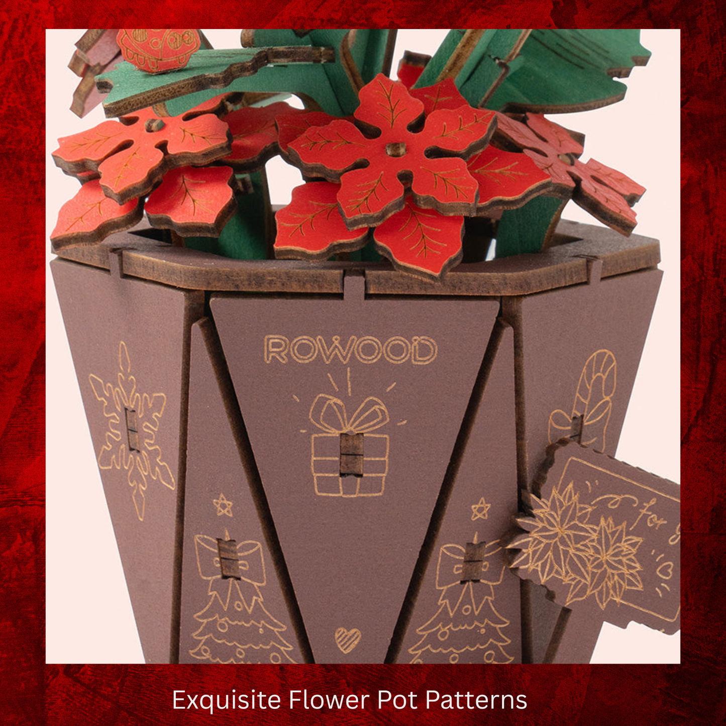 Rowood Christmas Poinsettia Flower Kit Robotime 3D Puzzle DIY Wooden Flower Craft Kit Christmas Table Décor Wooden Craft Gift Toy Gift Kit