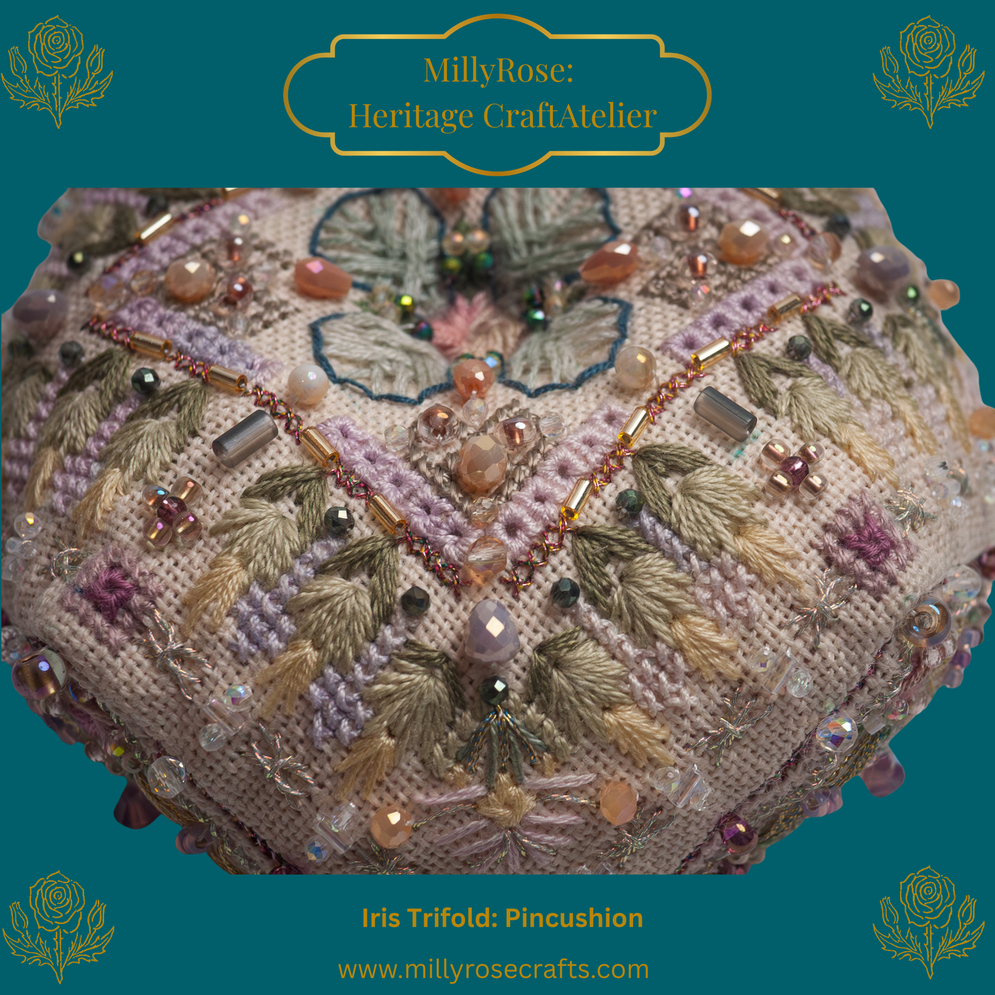 "Iris Trifold" Luxury 3D Needlework Kit – The Garden Series 1 by IMake – Double-Sided Hand-Dyed Silk, Zweigart Linen & Beading Set
