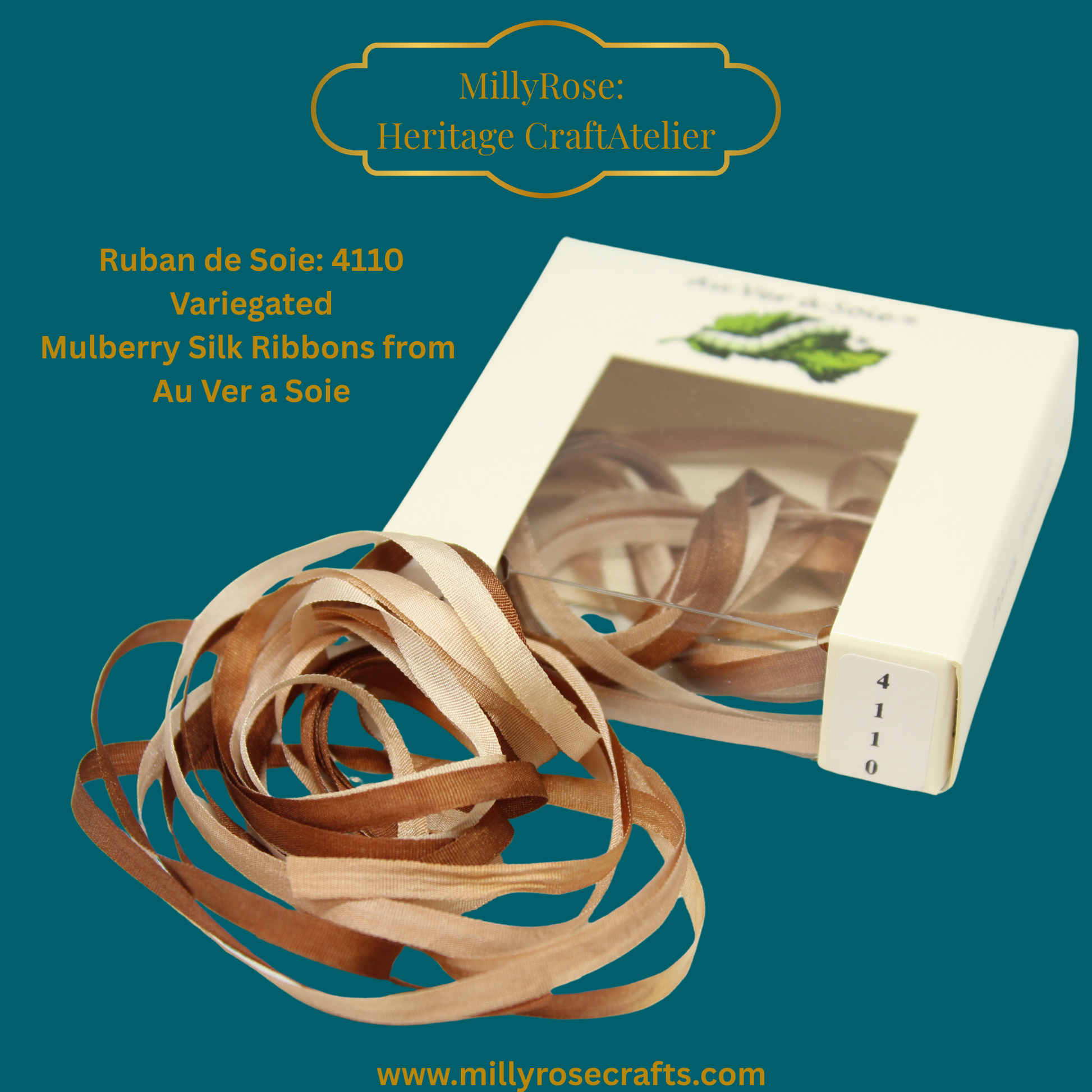 Au Ver à Soie 4mm brown variegated mulberry silk ribbon 4110  official swatch