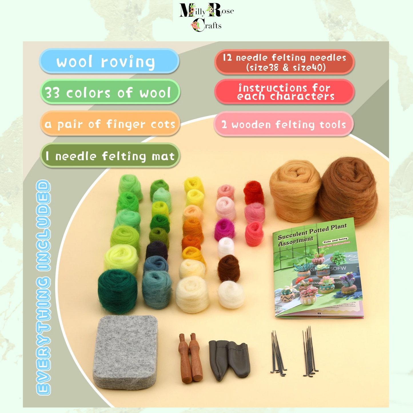 Succulent Needle Felting Kit, Cacti in Pots Needle Felting Kit 6-9-15 Cacti Felting Kit Wool Felting Mat 12 Felting Needles Craft Gift