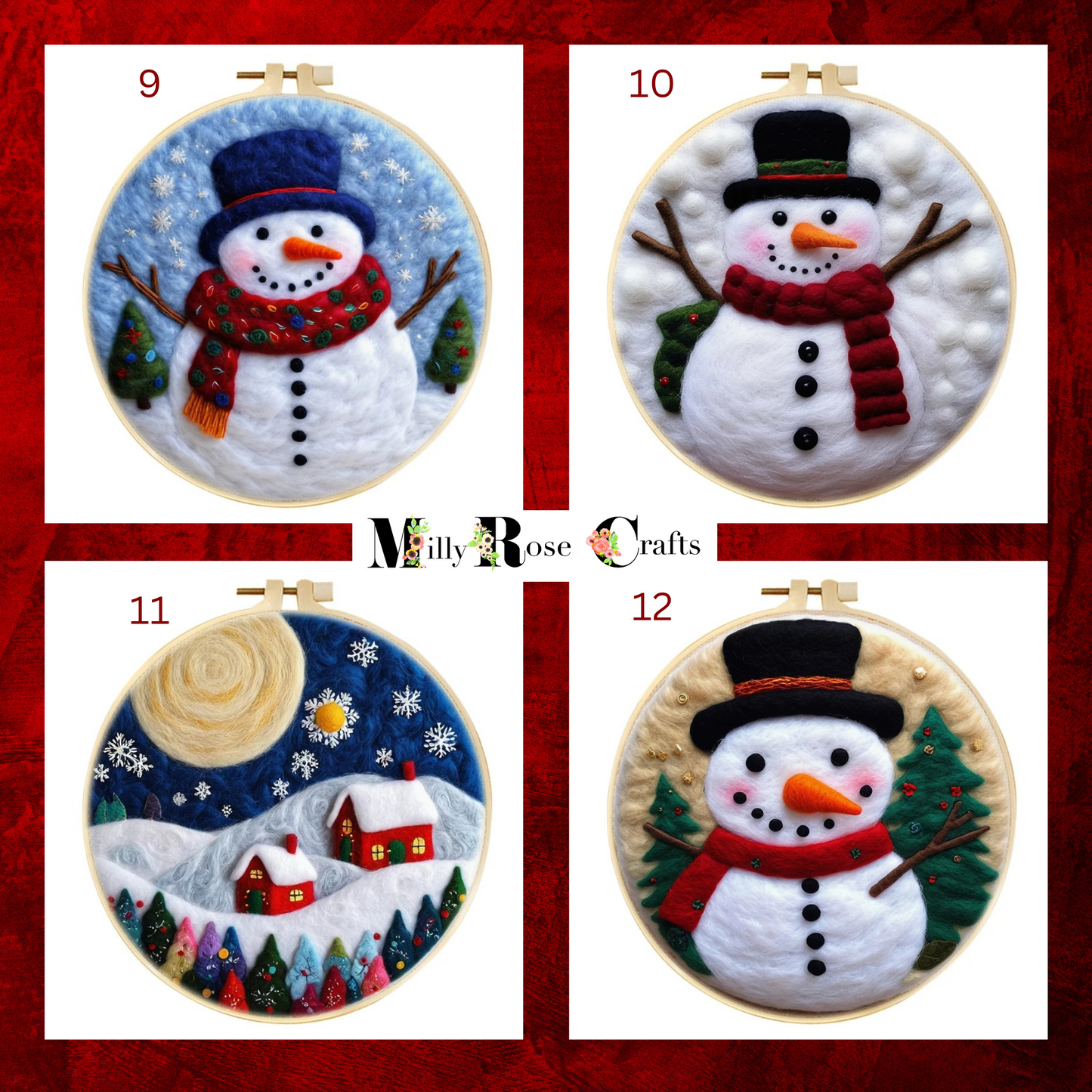 2D Winter Needle Felting Kits Xmas Needle Painting Kits Snowman Needle Felting Kit Perfect Christmas Gift Idea