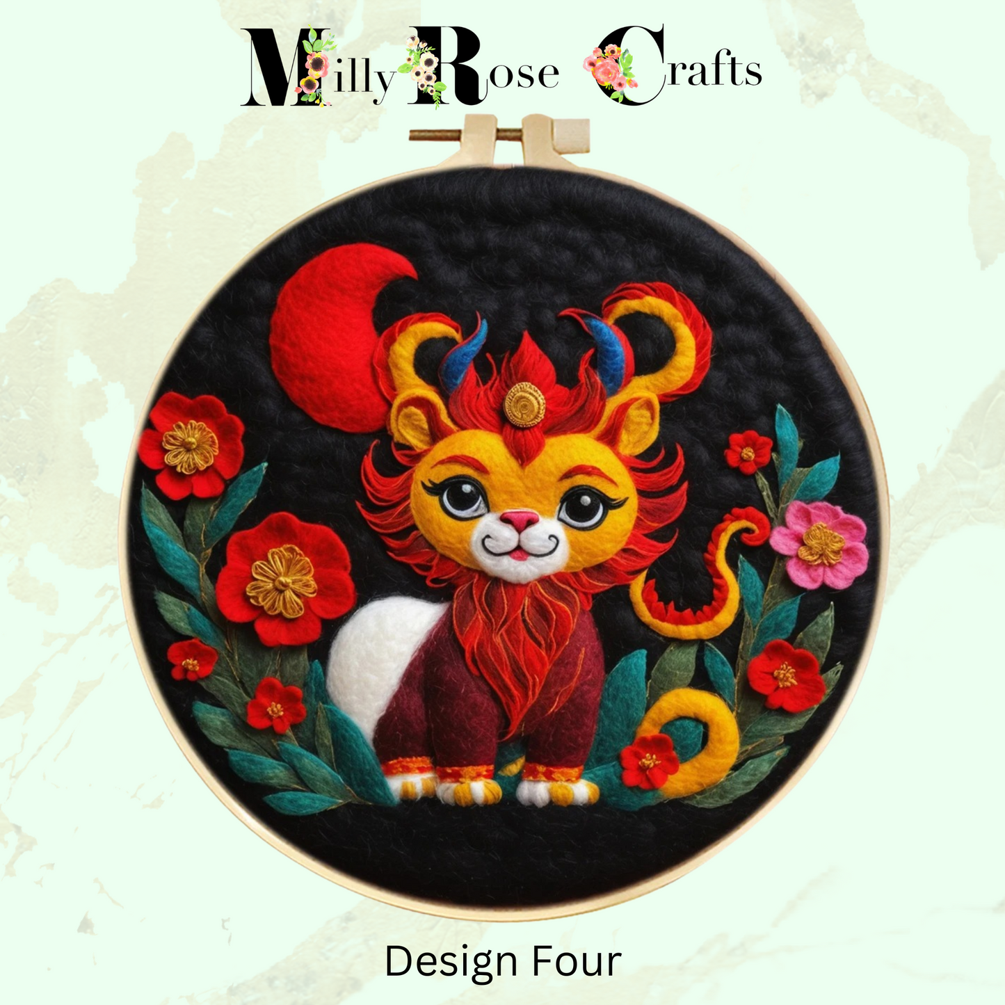 2d Needle Felting Kit, Set 2 of 5 Chinese Festival Theme Wool Painting Kit Adult Beginner Friendly Chinese Dragon Needle Felting Craft Kit