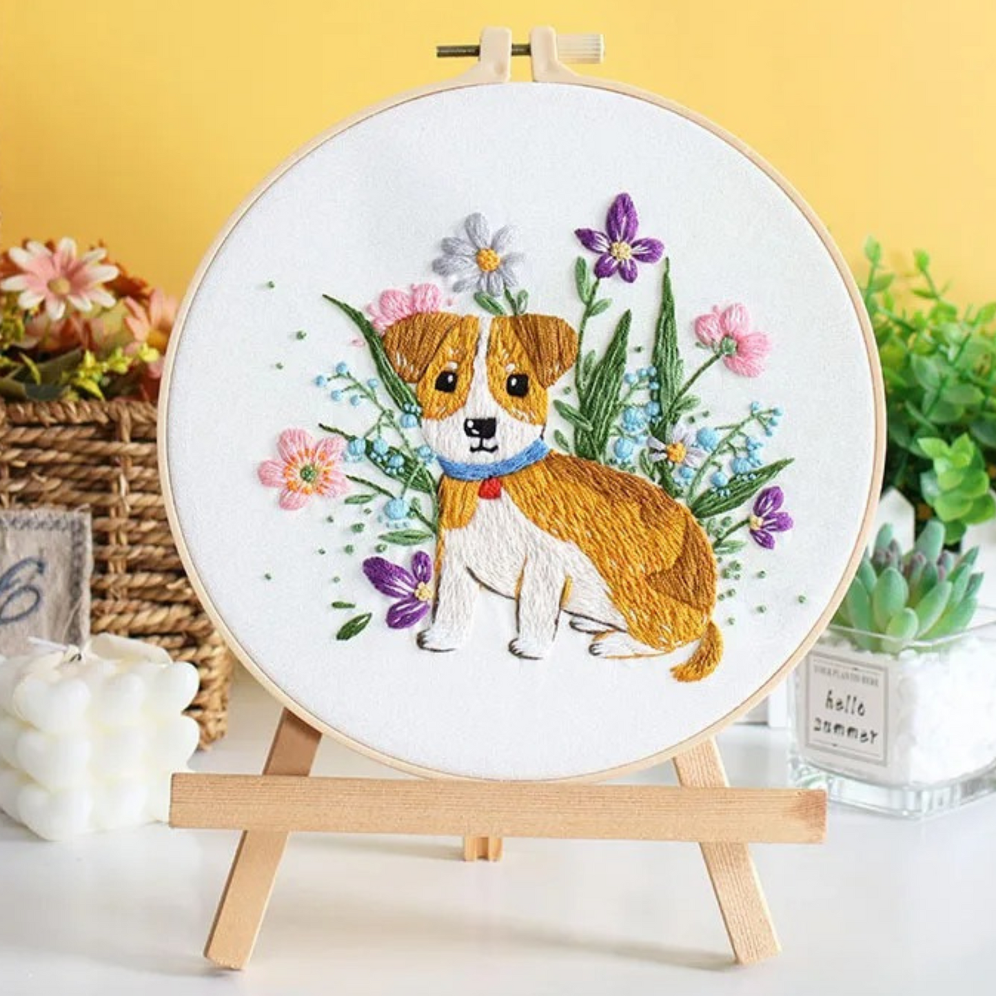 Cute Dogs Embroidery Kits DIY Beginner Adults Embroidery Thread Painting Kit Stamped Cross Stitch Craft Gift Idea