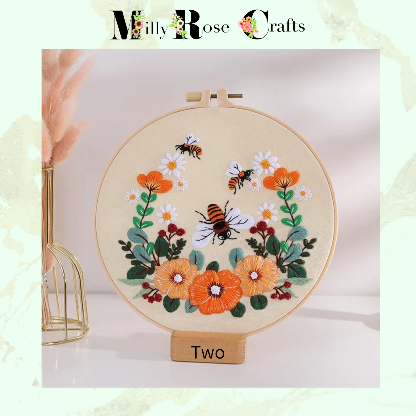 Bees Embroidery Kits Flowers Cross Stitch Starter Craft Kits Beginner Adults DIY Embroidery Cloth with Pattern Instruction Threads