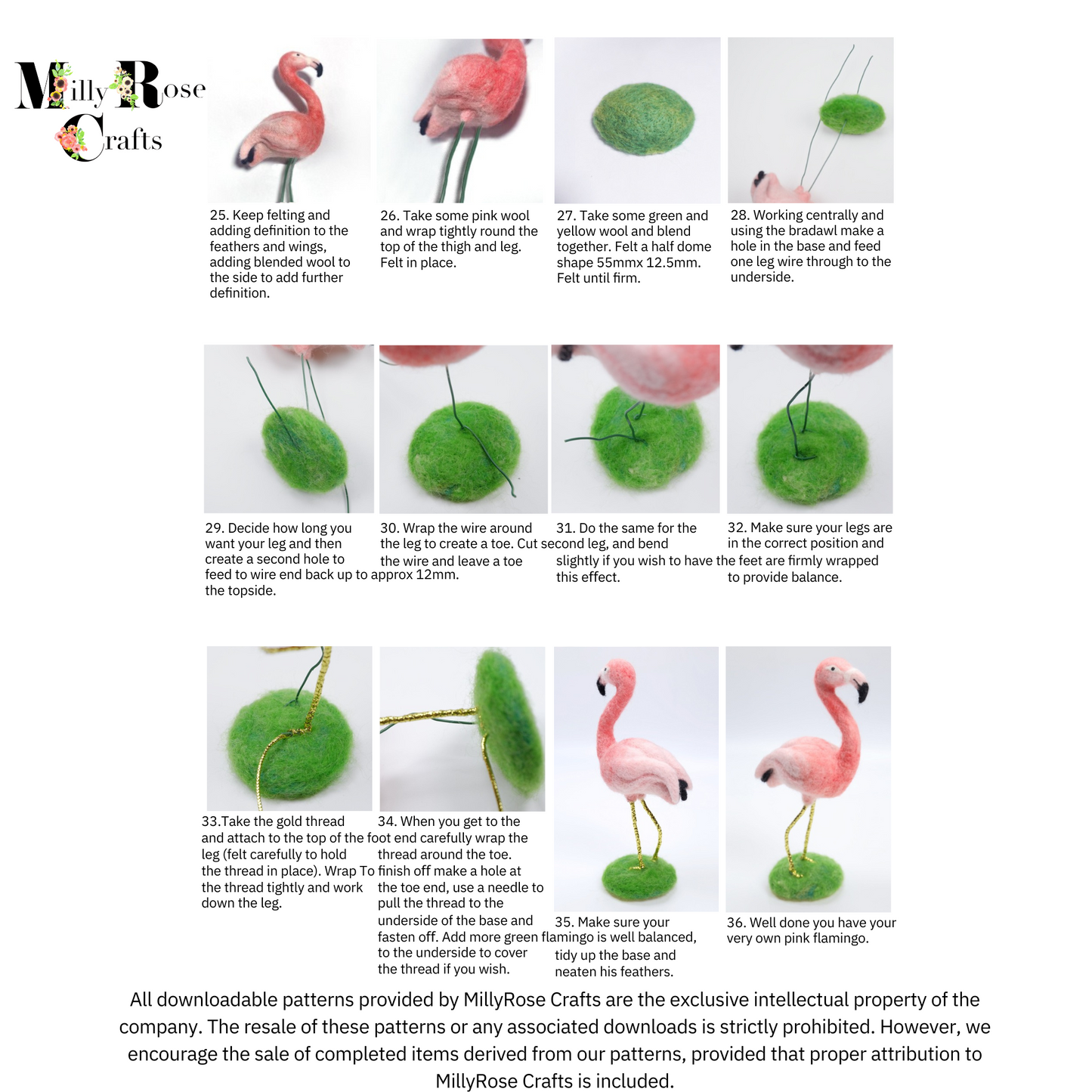 Pink Flamingo Needle Felting Pattern .pdf Download Bird Felting Pattern Beginner's Needle Felting Guide Download MillyRose Crafts.pdf felting