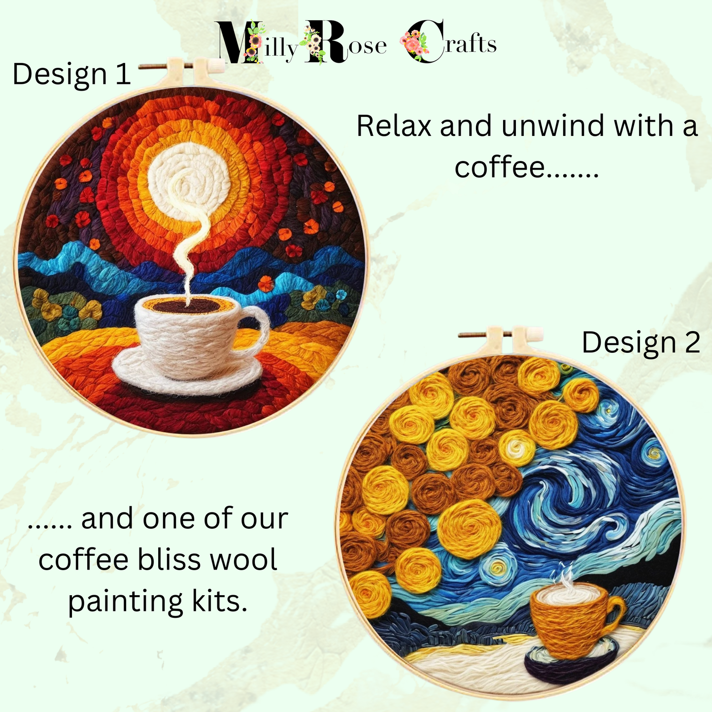 2D Coffee Cup Needle Felting Kit Adult Beginner Coffee Bliss Wool Painting Kit Complete Felting Kit Craft Gift Idea