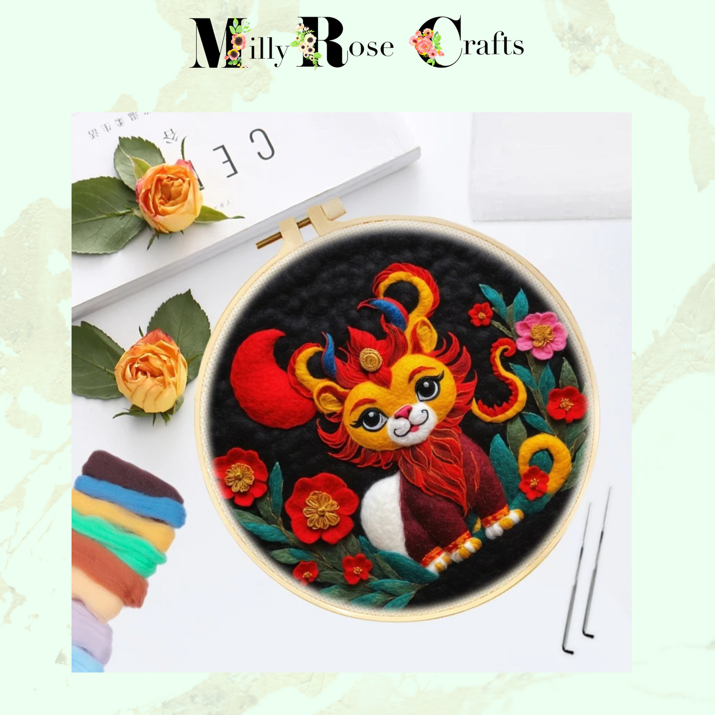 2d Needle Felting Kit, Set 1 of 5 Chinese Festival Theme Wool Painting Kit Adult Beginner Friendly Chinese Dragon Needle Felting Craft Kit