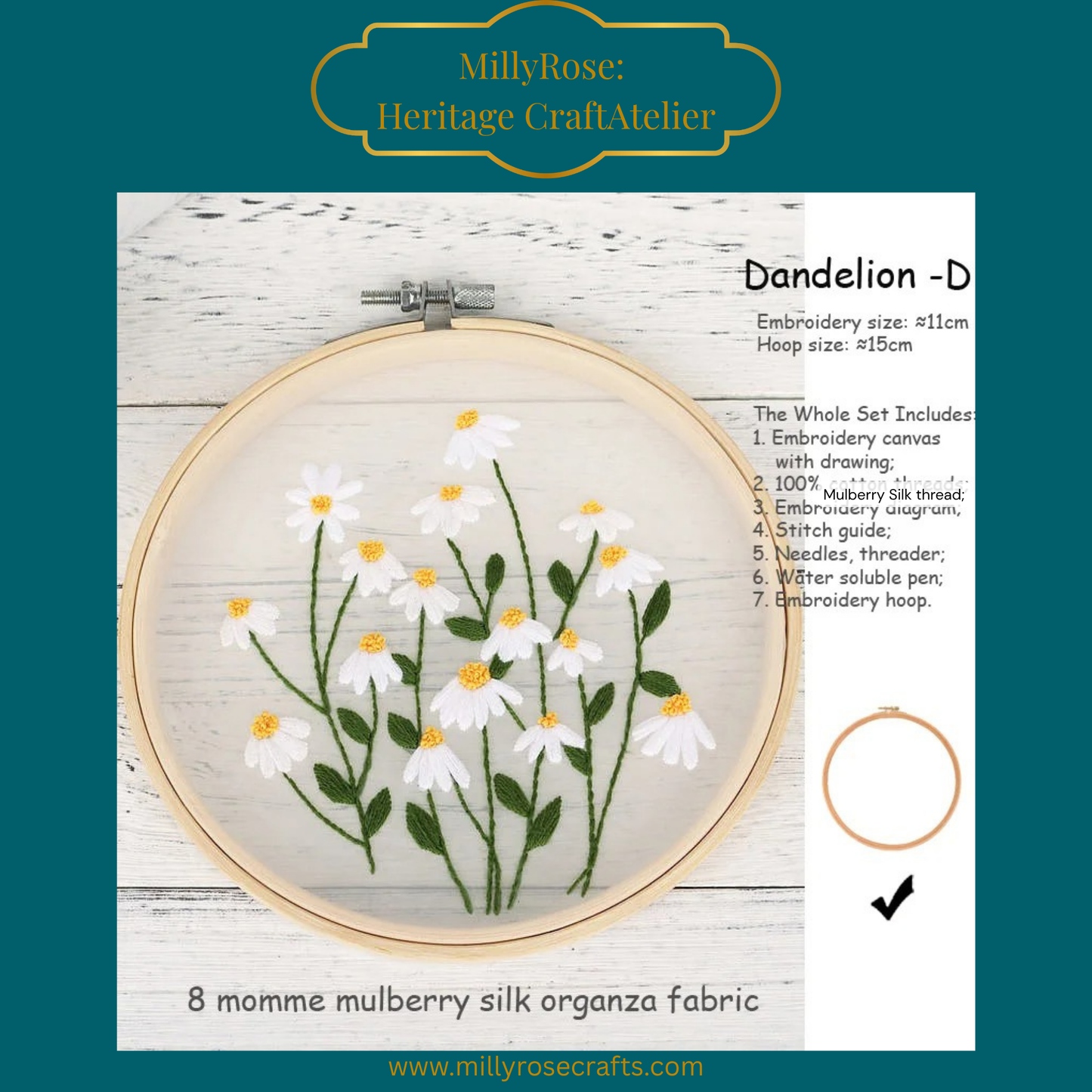 Floating Botanicals: 8 Momme Mulberry Silk Organza Embroidery Kits
