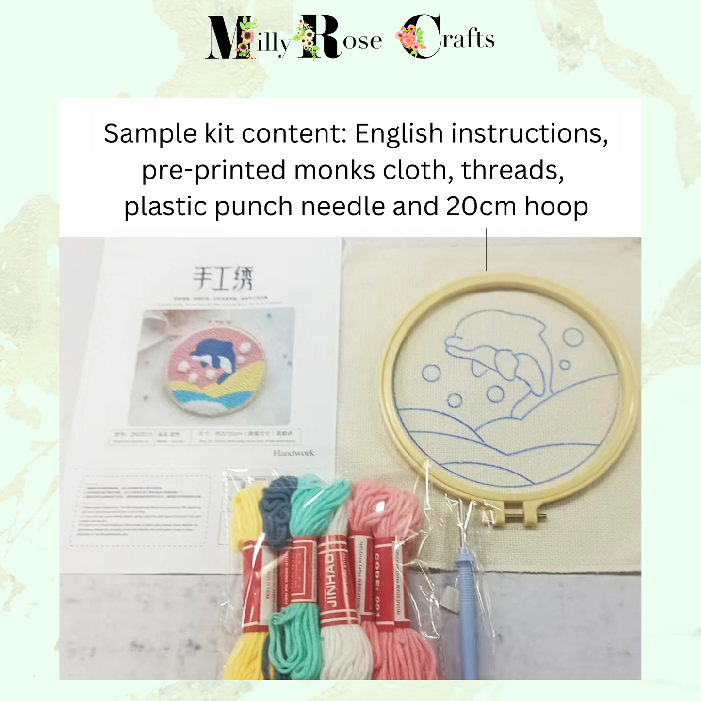 Whales Punch Needle Dolphin Kit Easy Beginner Tufting Embroidery Kit 20cm Hoop PrePrinted Monks cloth  DIY Punch Needle Craft Kit Gift Idea